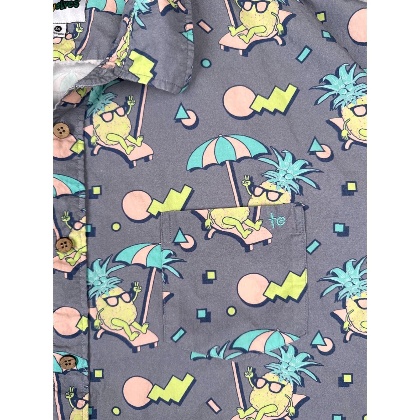 Vintage VINTAGE Tipsy Elves Shirt Mens 3XL Gray Pineapple Peace Out Button Up Hawaiian 90s Beach Aloha Outdoor Palm Mens Size US XXL / EU 58 / 5 - 6 Thumbnail