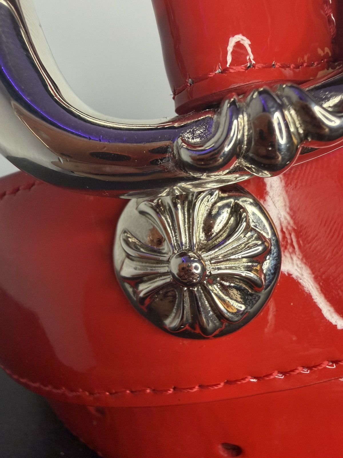 Chrome Hearts Chrome Hearts Patent Red Studded Gunslinger Belt Size 36 - 3 Thumbnail