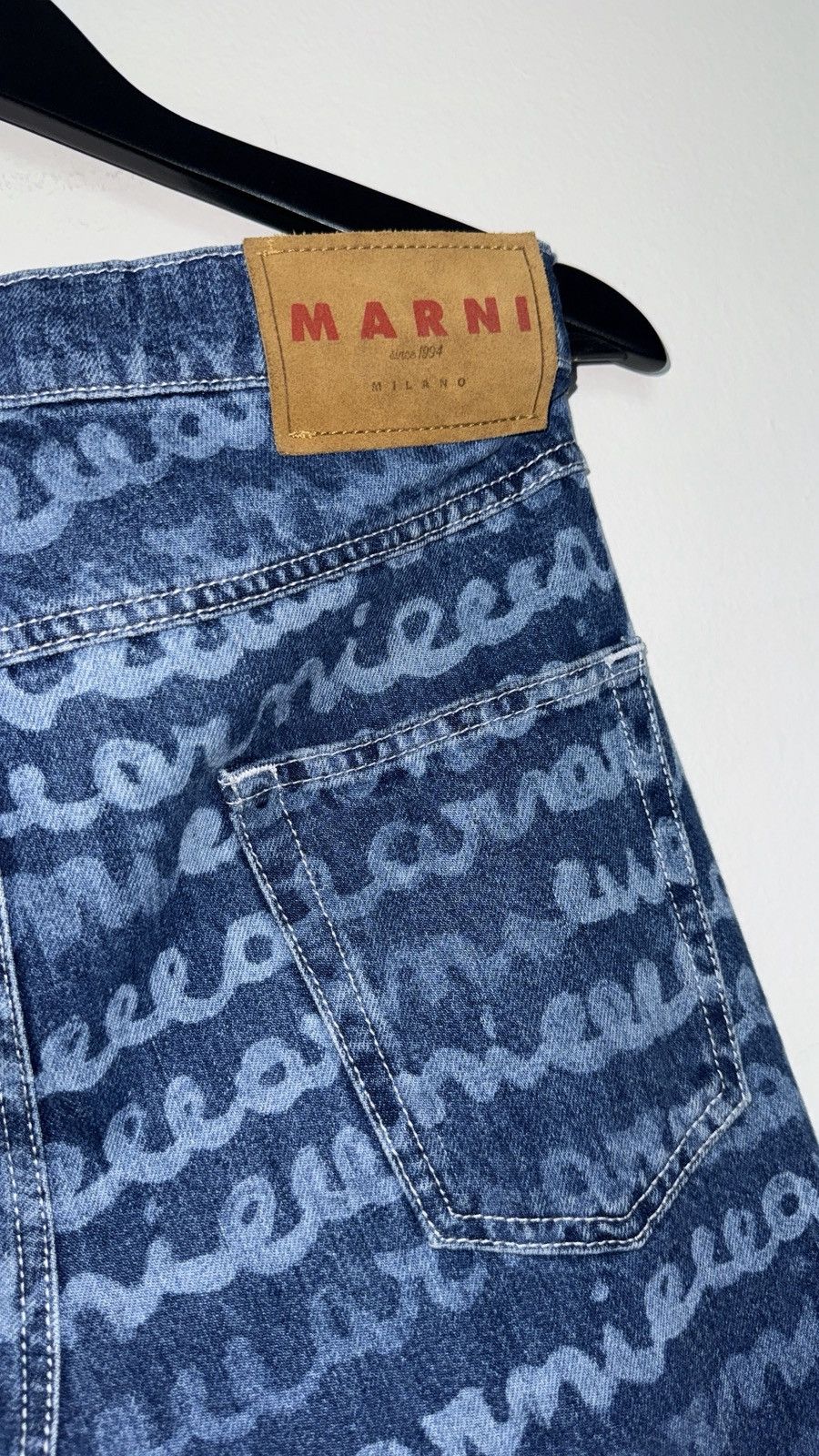 Marni Men's Blue Jeans ALL OVER PRINT Cotton, Cow Leather Size US 30 / EU 46 - 3 Thumbnail