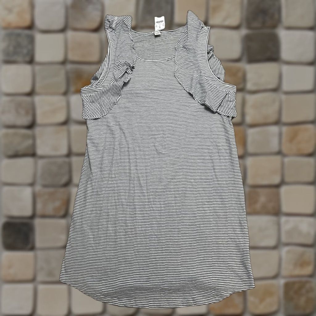 J.CREW Dress Womens L Blue Cotton Sleeveless Sundress A-Line Casual Summer Short White Stripe Pattern Ruffle Vintage No