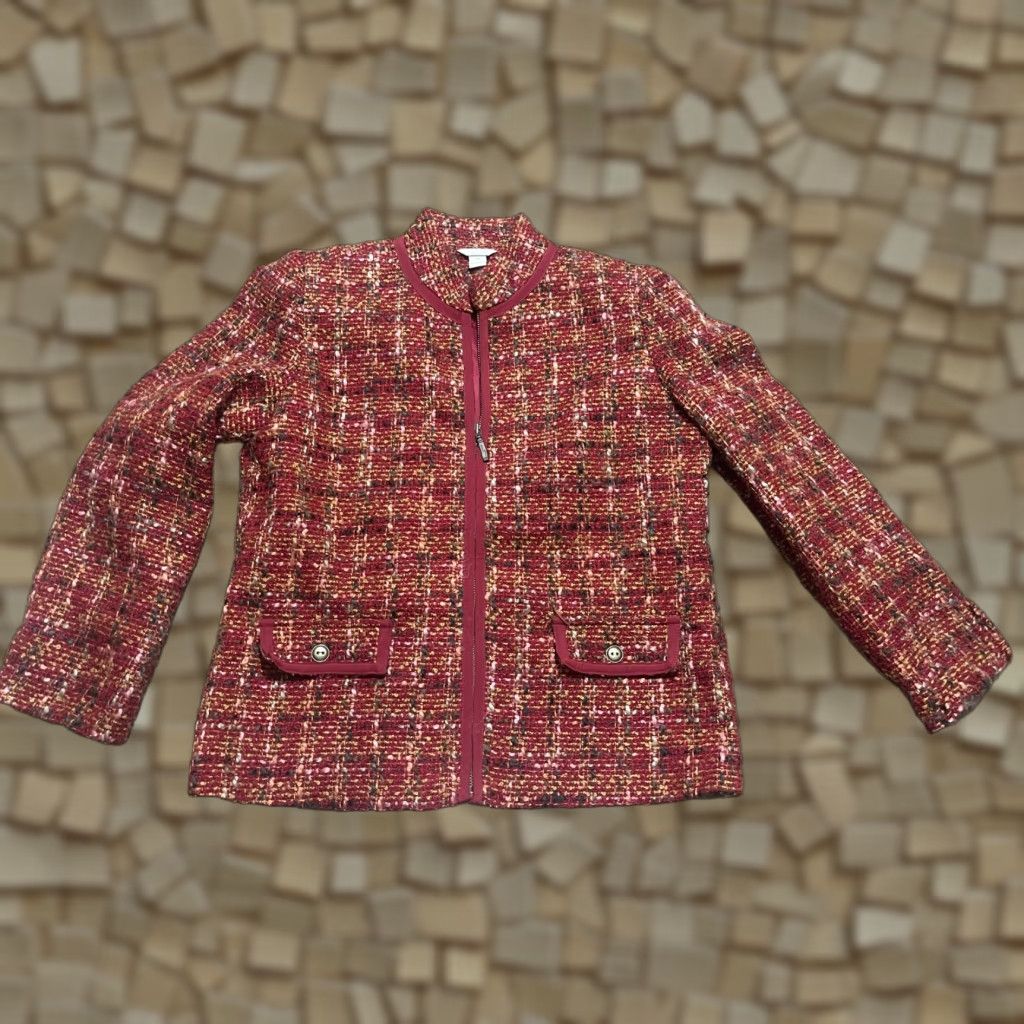 Vintage Christopher&Banks Sweater Women Medium Red Tweed Full Zip Pockets Casual, Regular Fit, Fall Spring Summer, Women's, Size M Size M / US 6-8 / IT 42-44 - 1 Thumbnail