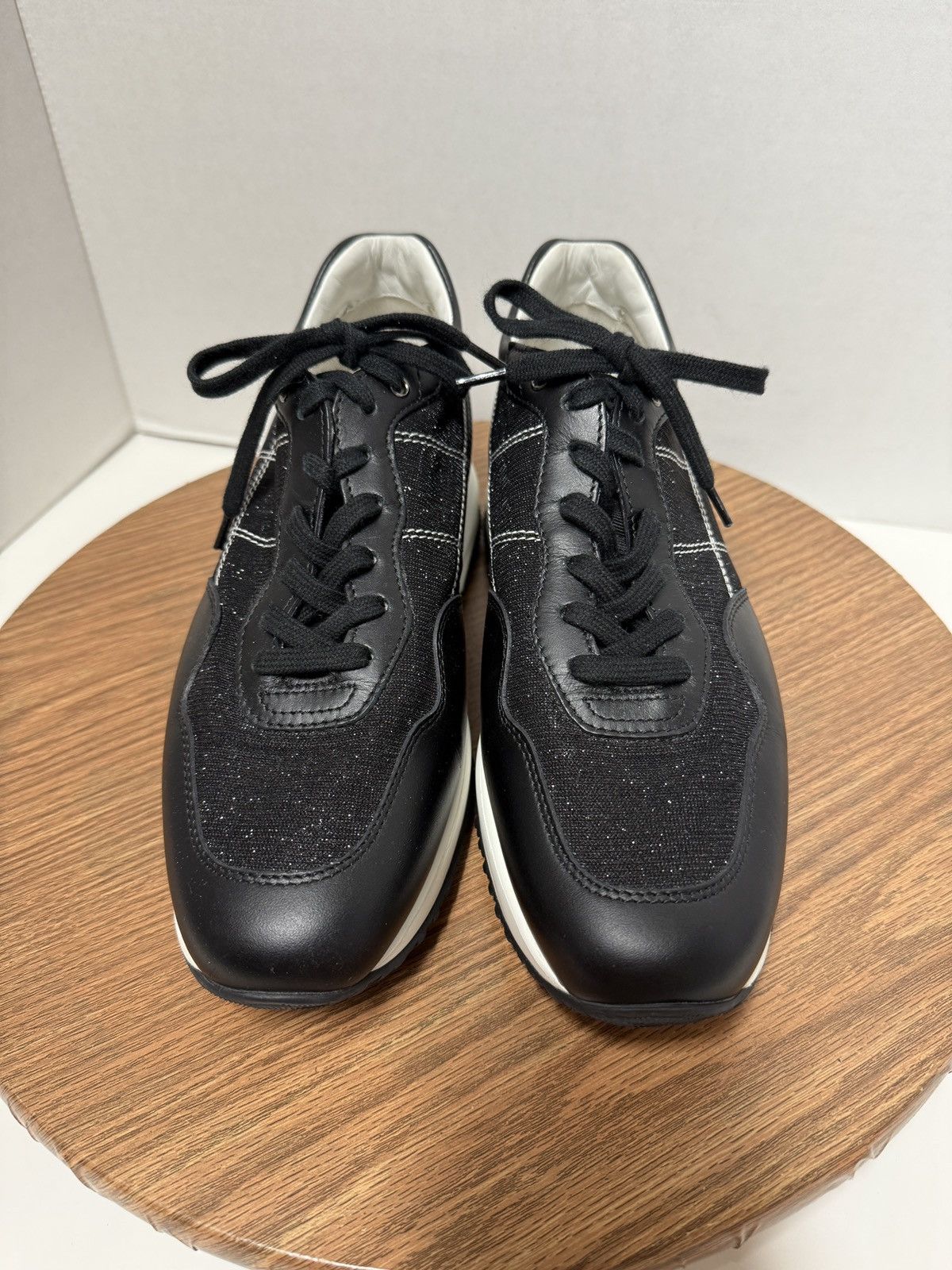 Hogan Hogan Women Perforated Black/White Metallic Leather Sneakers Size US 9 / IT 39 - 1 Thumbnail