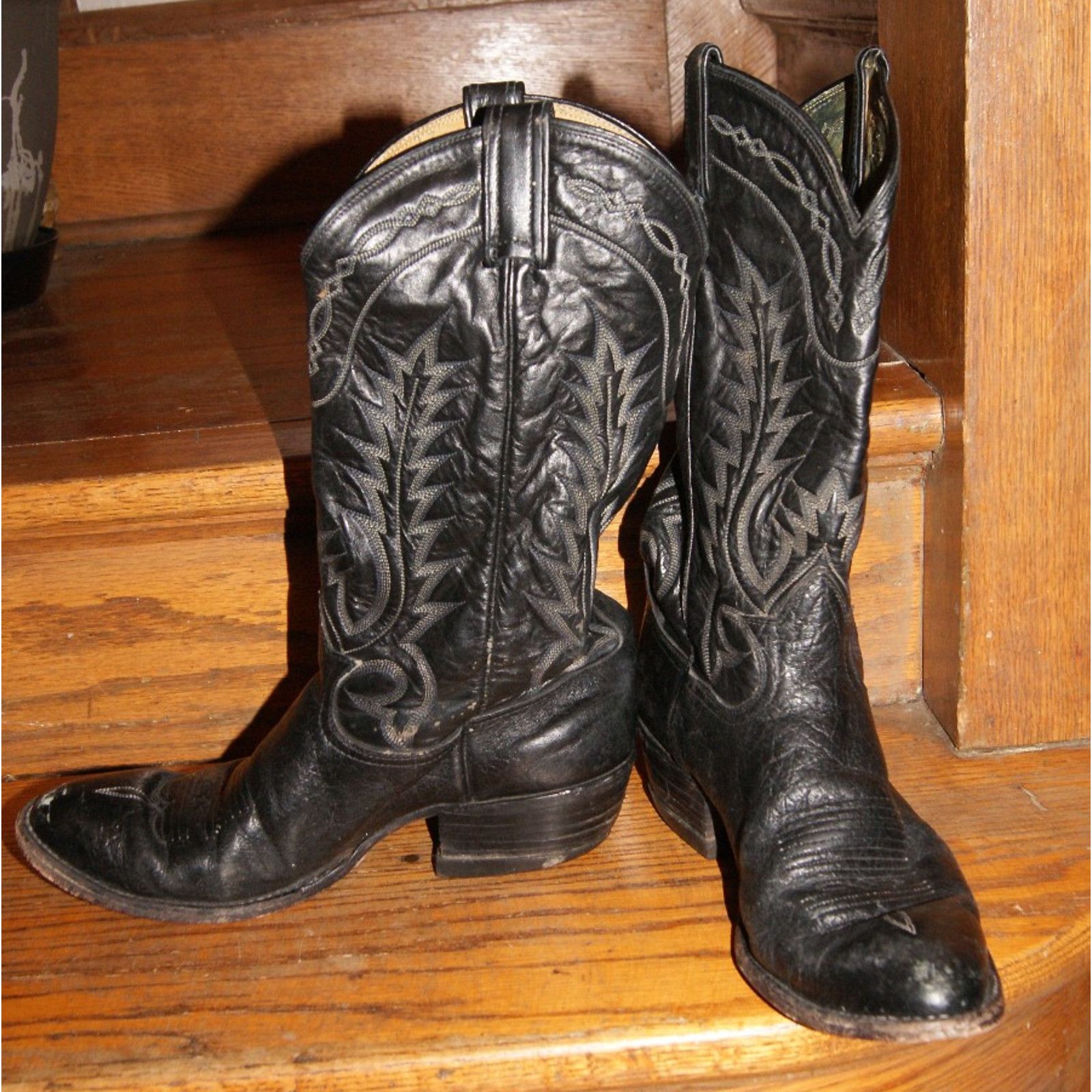 Tony Lama VTG Tony Lama Black Leather Western Cowboy Boots Mens 9 D Size US 9 / EU 42 - 4 Thumbnail