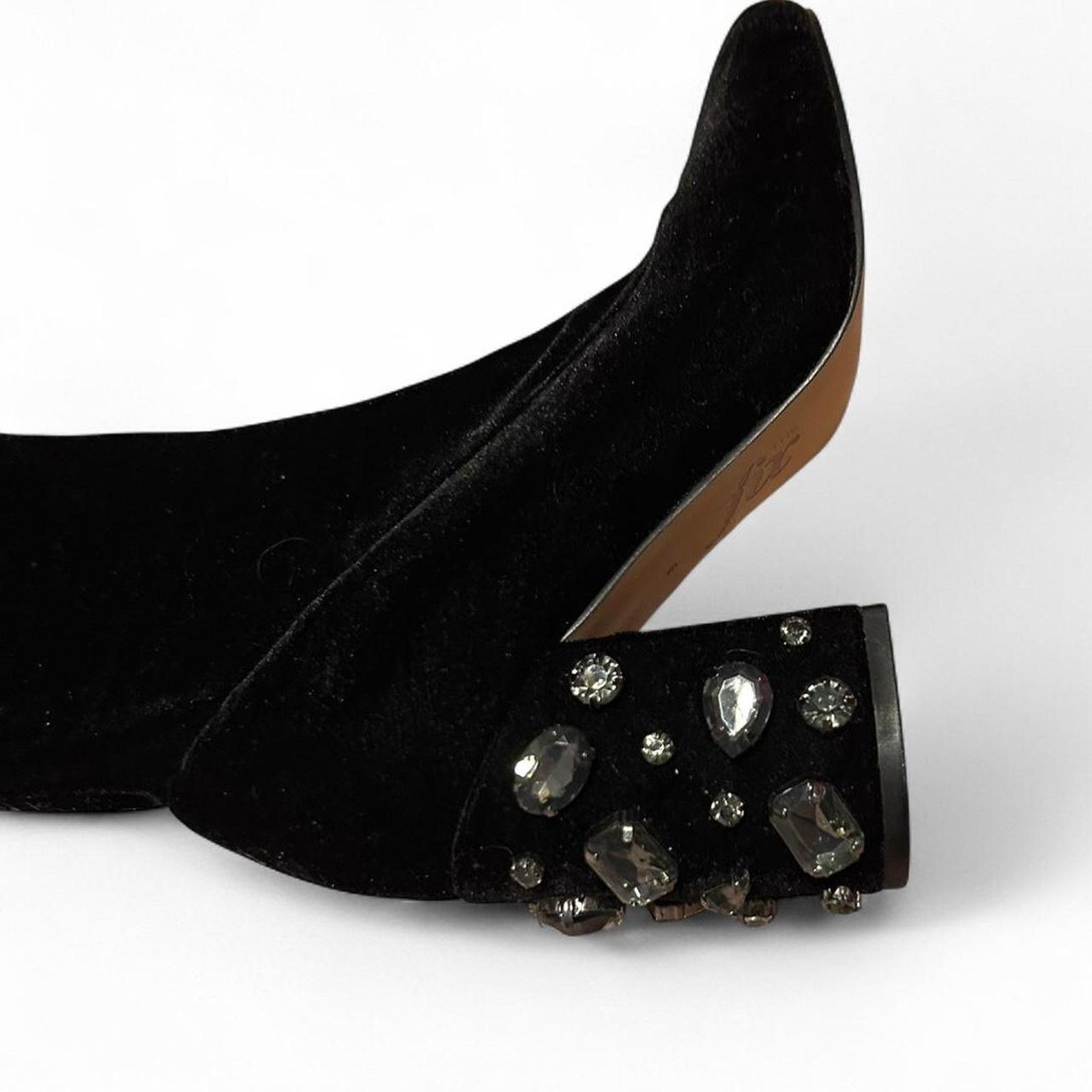 Other Black Velvet Rhinestone Boots Whimsygoth Glam Wednesday 6 Size US 6 / IT 36 - 2 Thumbnail