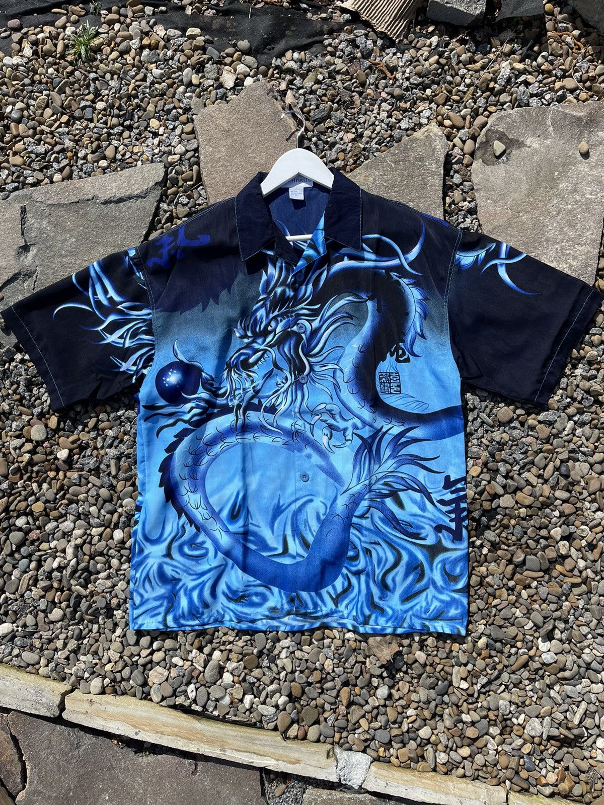 Japanese Brand × Vintage 🧶SILK vintage dragon blue short sleeve shirt y2k Size US XL / EU 56 / 4 - 2 Thumbnail