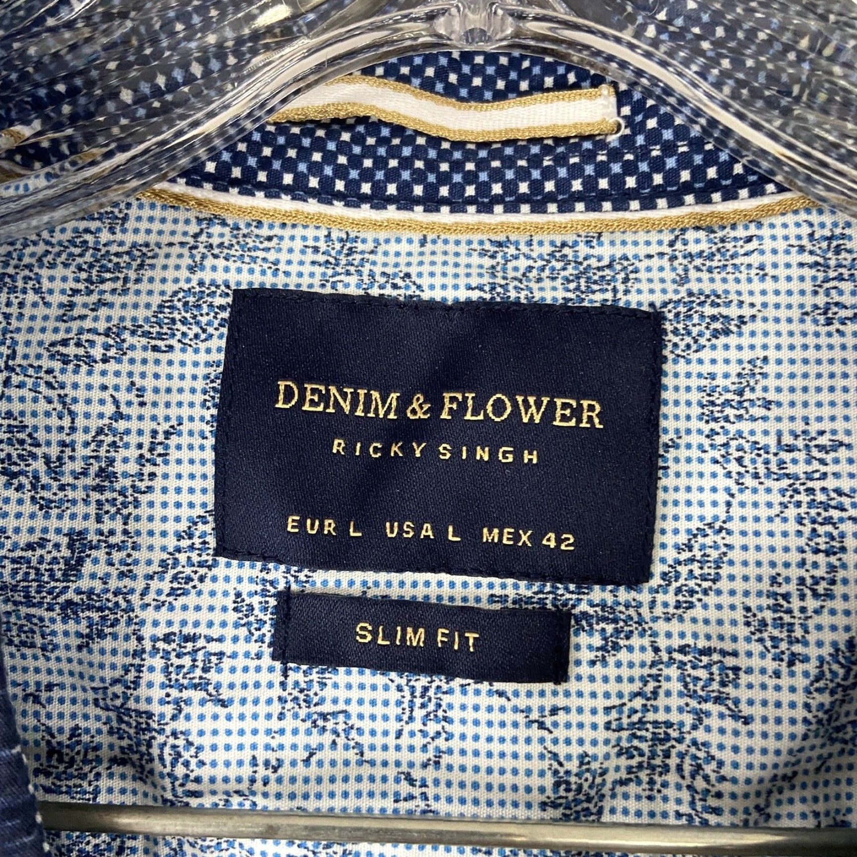 Denime DENIM & FLOWER Shirt Men L Blue Heather Long Sleeve Button-Up Den​im Floral Theme Mens Large Blue Heather Button-Up Shirt Size US L / EU 52-54 / 3 - 6 Thumbnail