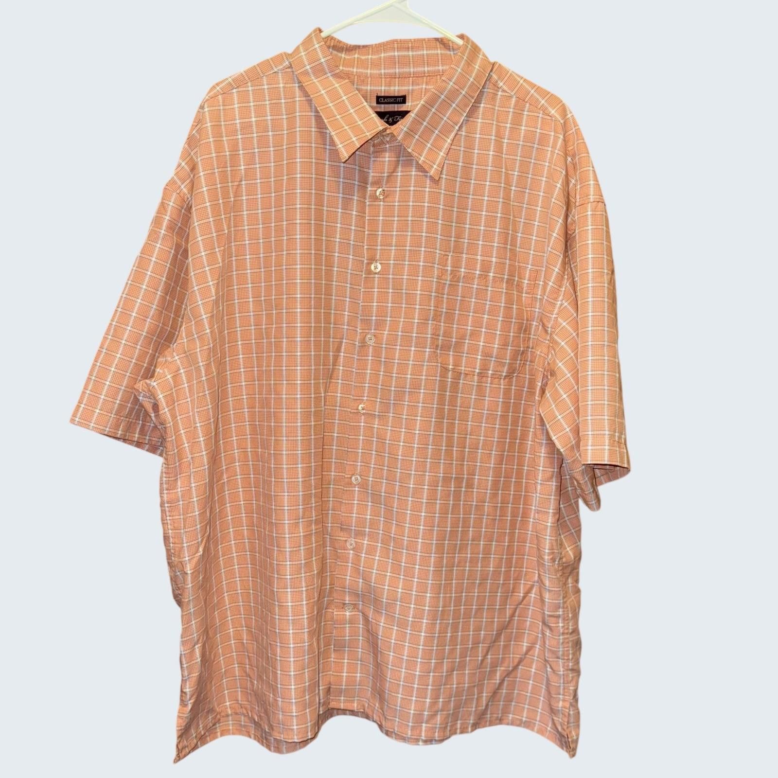 Joseph & Feiss Joseph & Feiss Mens 3X Orange Plaid Button Down Short Sleeve Size US XXL / EU 58 / 5 - 1 Thumbnail