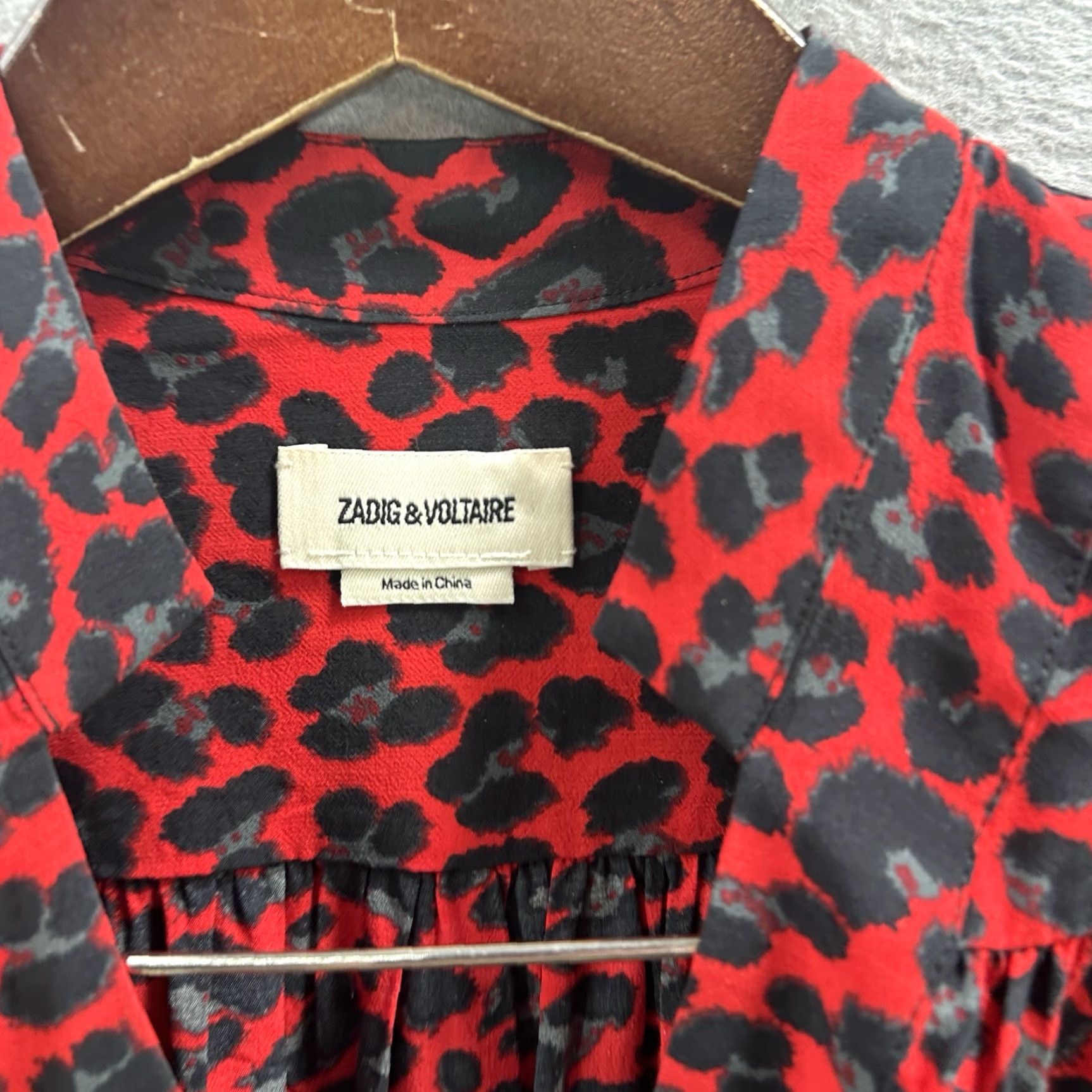 Zadig & Voltaire Zadig & Voltaire Dress Reveal Leo Womens Small Cheetah Leopard Red V-Neck Short Sleeve 90s Vintage Style Women's Dress Size S / US 4 / IT 40 - 7 Thumbnail