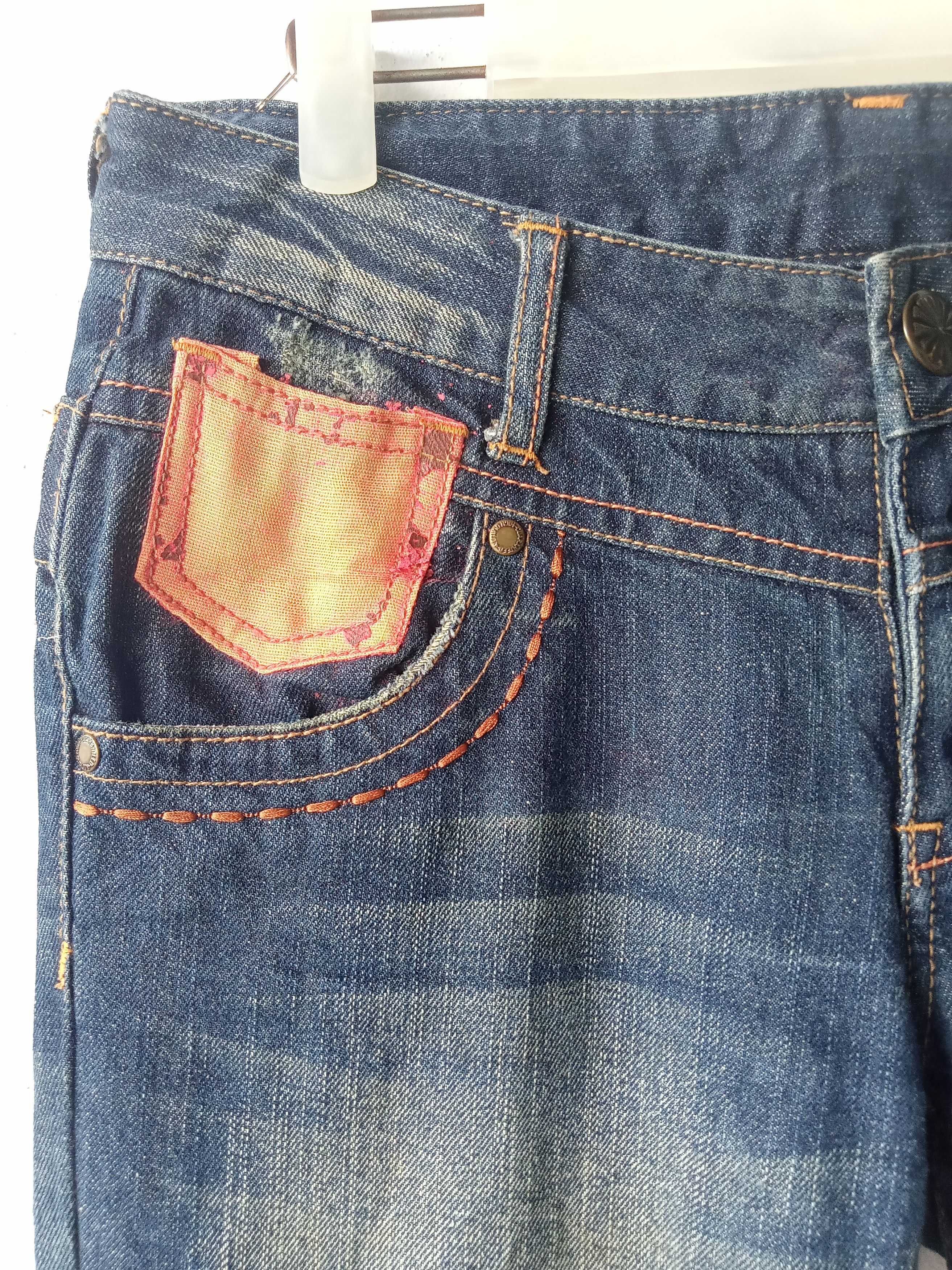 Japanese Brand Flared Japanese Distressed Dark Blue Jeans Size US 30 / EU 46 - 10 Thumbnail