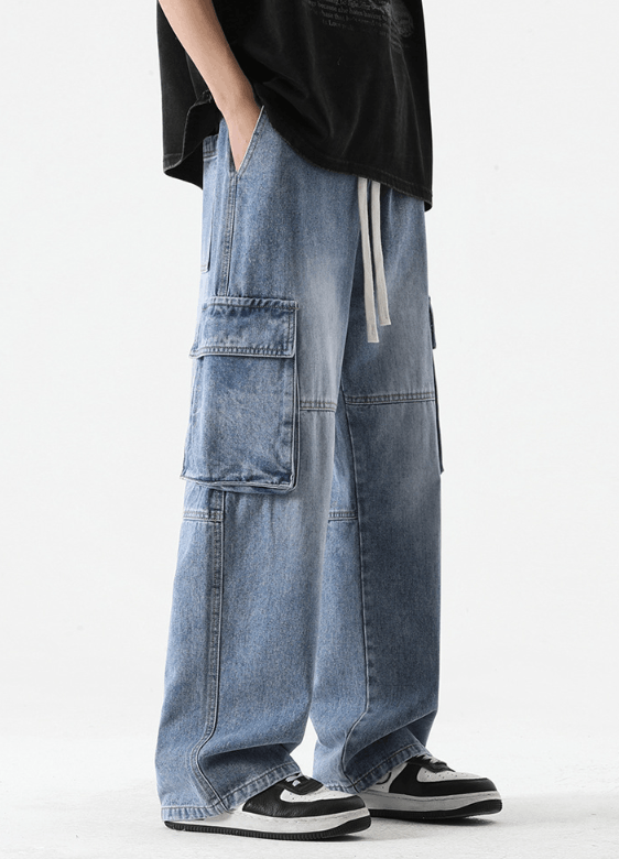 Japanese Brand American retro distressed loose pocket cargo jeans Size US 32 / EU 48 - 2 Thumbnail