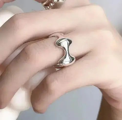 Nineteenth Letter DNA Y2K Ring Molecule Germ Silver Modern Art Psychedelic Size ONE SIZE - 2 Thumbnail