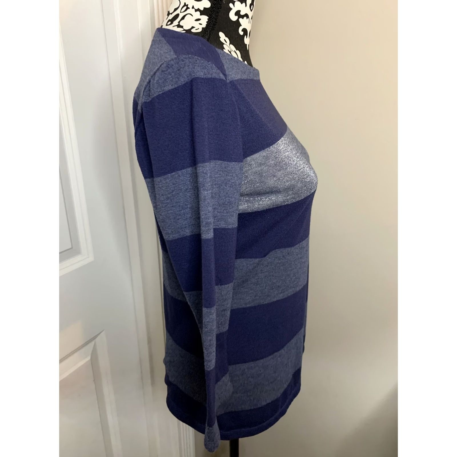 Tommy Hilfiger Tommy Hilfiger Women’s Boat Neck Glitter Thread Top 3/4 Sleeve Navy M Adults Womens Size M / US 6-8 / IT 42-44 - 4 Thumbnail