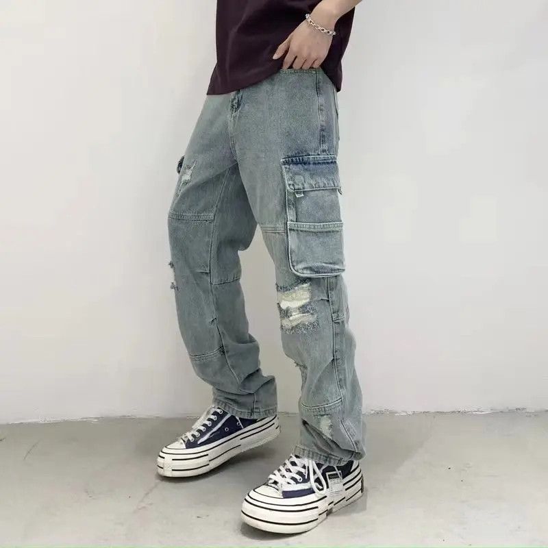 Japanese Brand Side Pocket Pleated Double Knee Frayed Distressed Jeans Size US 36 / EU 52 - 2 Thumbnail