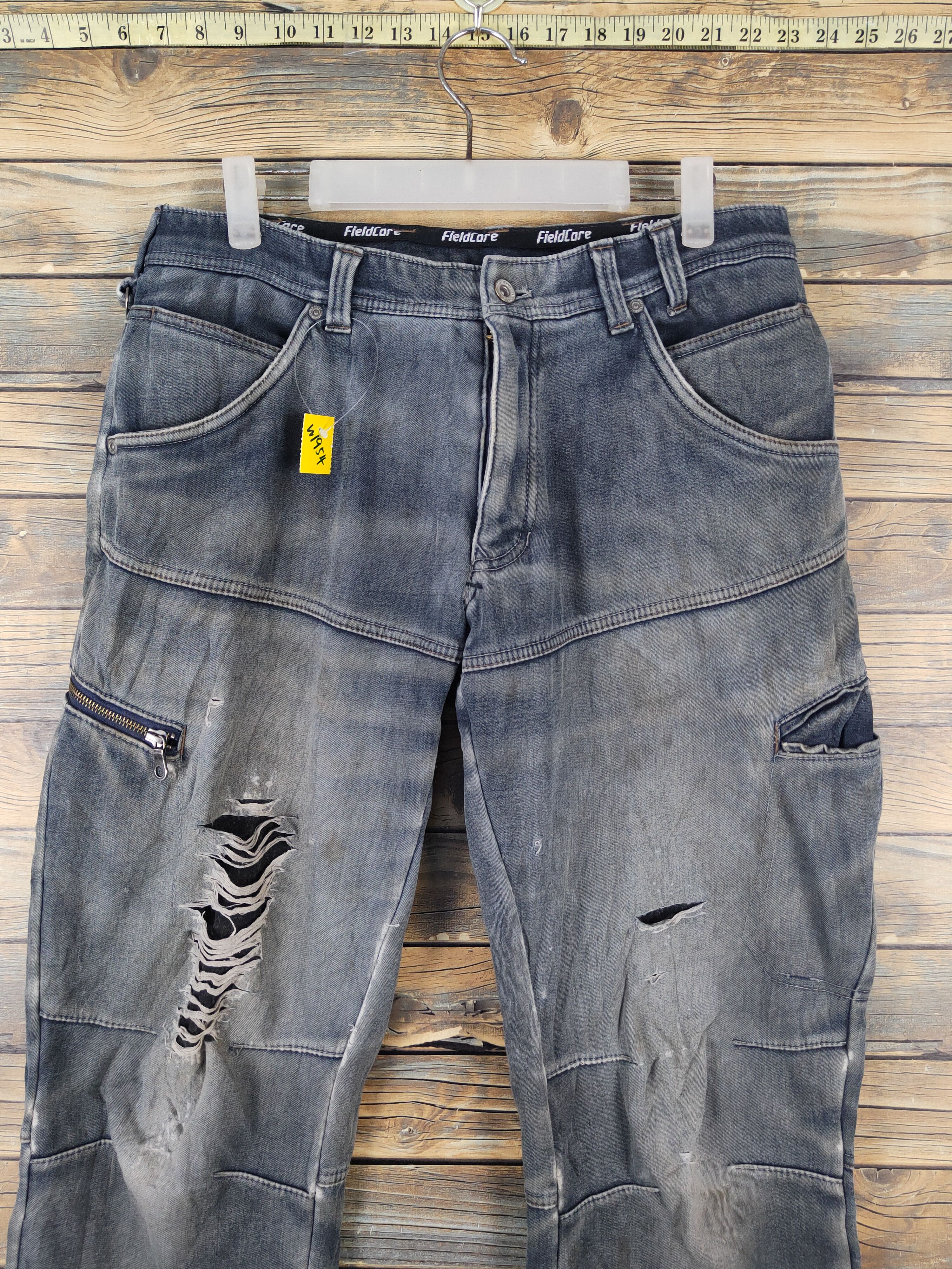 FieldCore Faded Distressed Ripped cargo denim Jeans #W1954