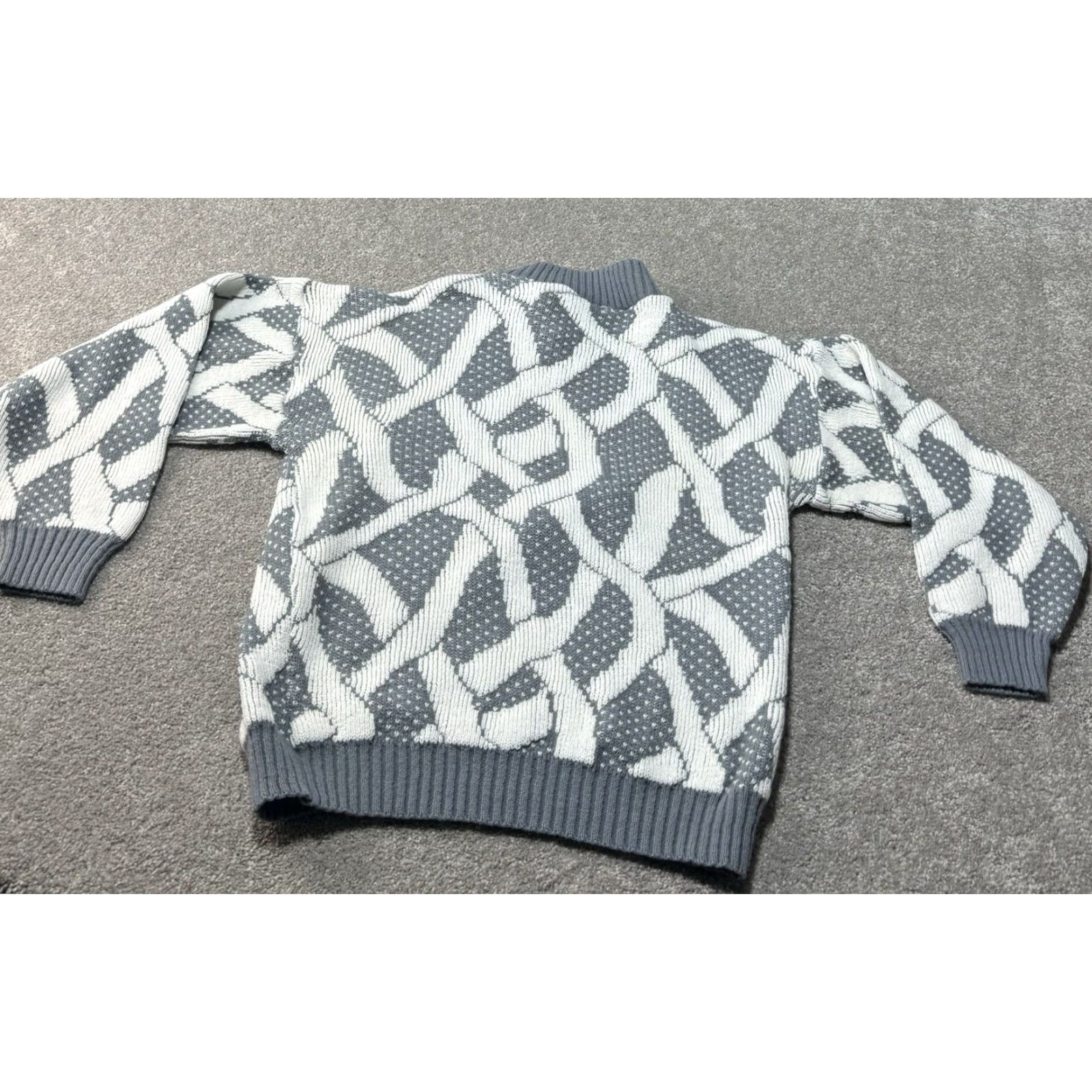 Vintage VINTAGE Alicia Sweater Womens 1X Plus Mock Neck Gray Acrylic 80s Abstract Birdseye Pullover Women Size XL / US 12-14 / IT 48-50 - 2 Thumbnail