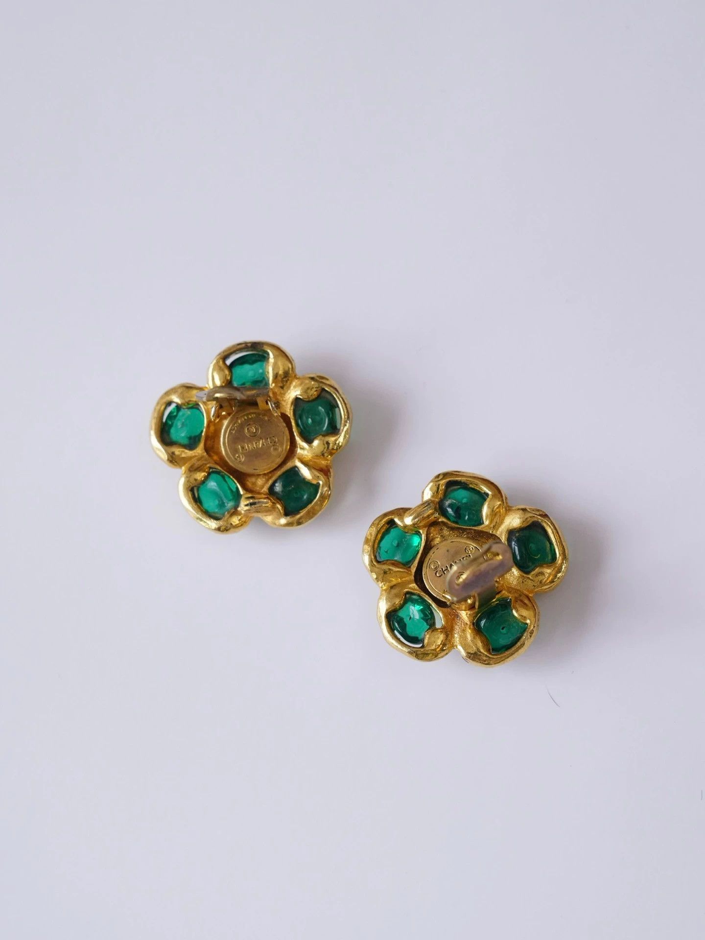 Chanel Chanel Vintage Green Glass Flower Rhinestone Earring 2.8cm Size ONE SIZE - 3 Thumbnail