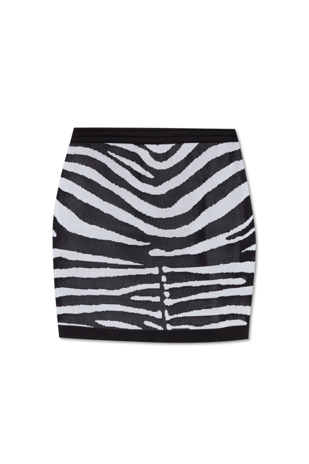 Balmain o1s1wg111225 Animal Print Skirt in Black/White Size 26" / US 2 / IT 38 - 1 Thumbnail