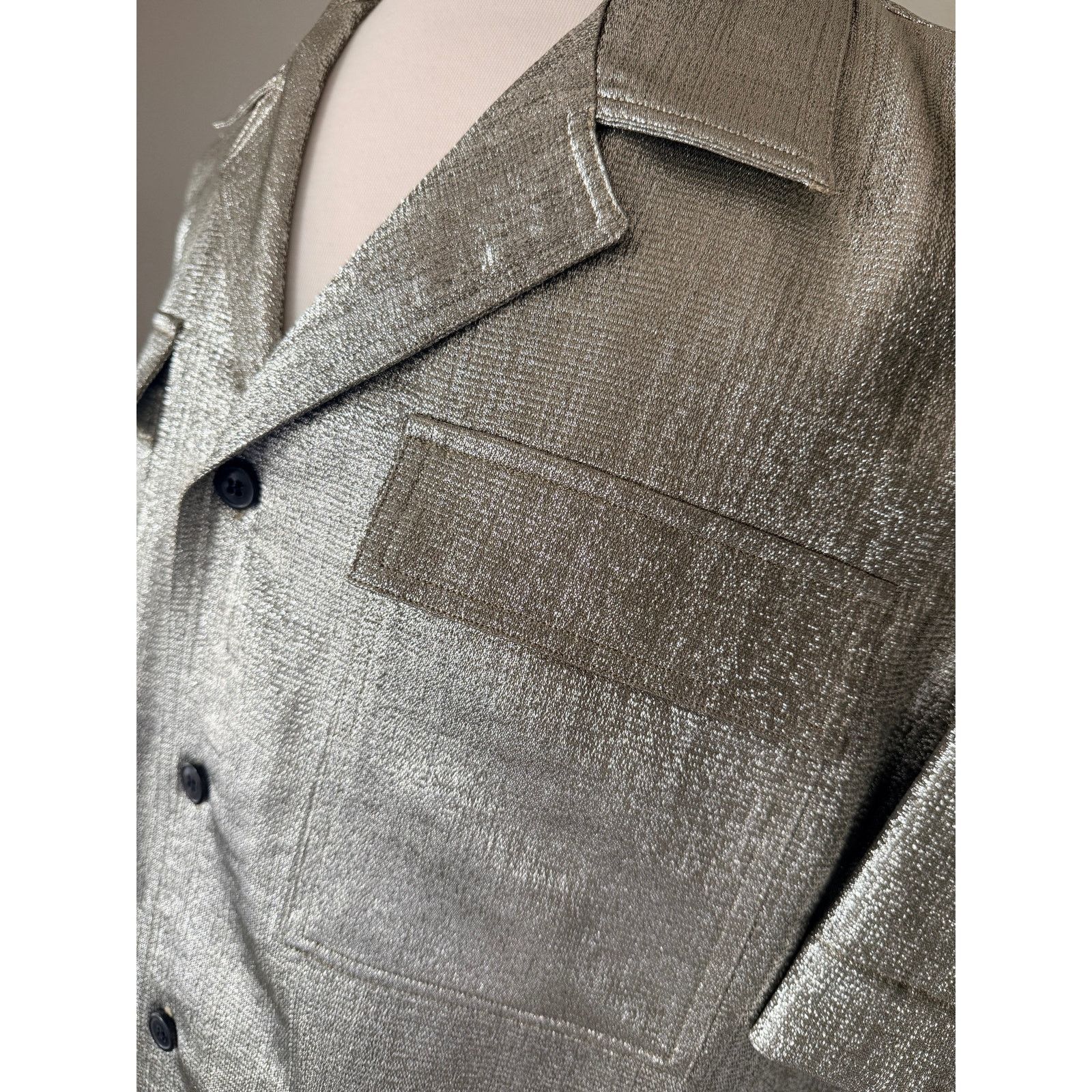 Dries Van Noten Dries Van Noten Camp Collar Lamé Shirt Silver IT 50 US L Size US L / EU 52-54 / 3 - 3 Thumbnail