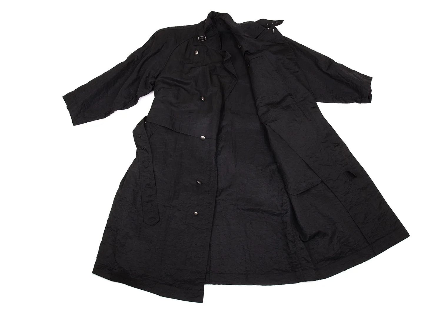 Issey Miyake Nylon Shirred Long Coat in Black, Size M Size US M / EU 48-50 / 2 - 14 Thumbnail