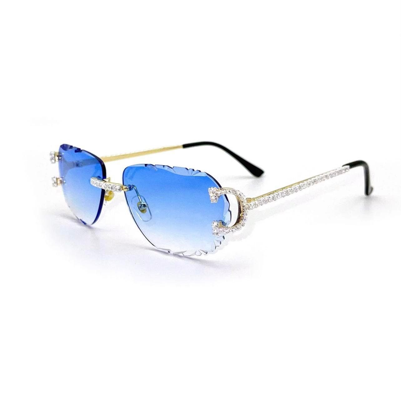 Other Luxury Rimless Round Cut Sunglasses Blue Lens Gold Frame Size ONE SIZE - 3 Thumbnail