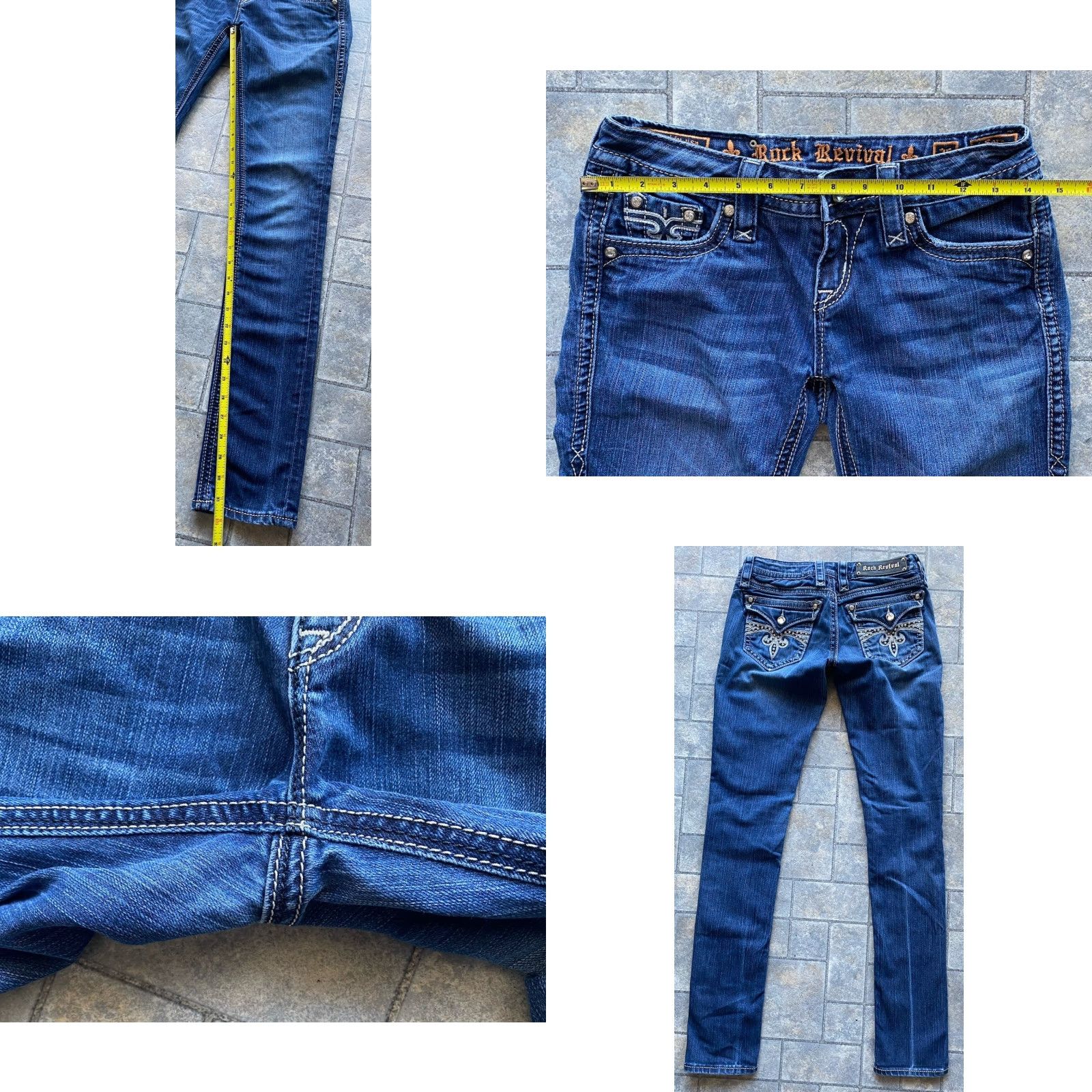 Vintage VINTAGE Rock Revival WOMANS Jeans 26 Sora Skinny Embroidered Rhinestone Denim 5-Pocket Womens Jeans Size 26" / US 2 / IT 38 - 8 Thumbnail