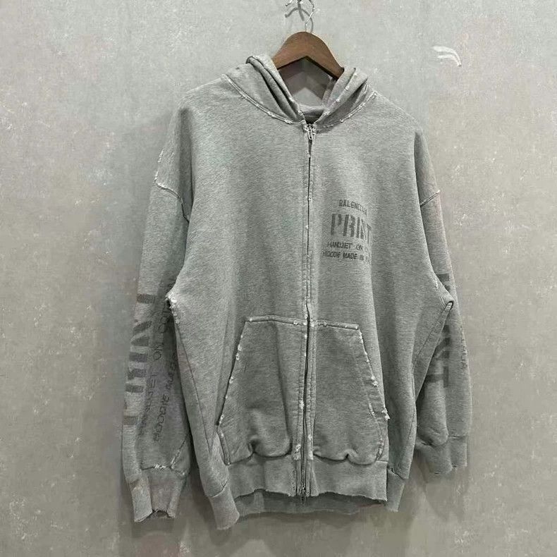 Balenciaga Balenciaga Printed Grey Destroyed Zipper Hoodie Size US M / EU 48-50 / 2 - 6 Thumbnail