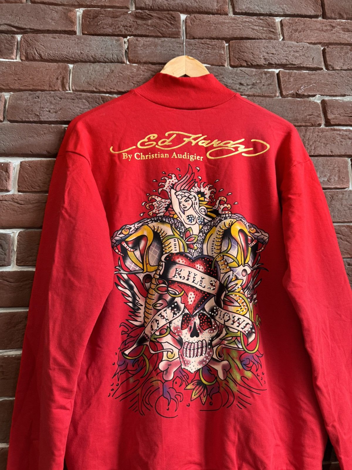 Christian Audigier Rare Ed Hardy Zip Sweatshirt Rhinestones Logo All Over Print Size US M / EU 48-50 / 2 - 4 Thumbnail