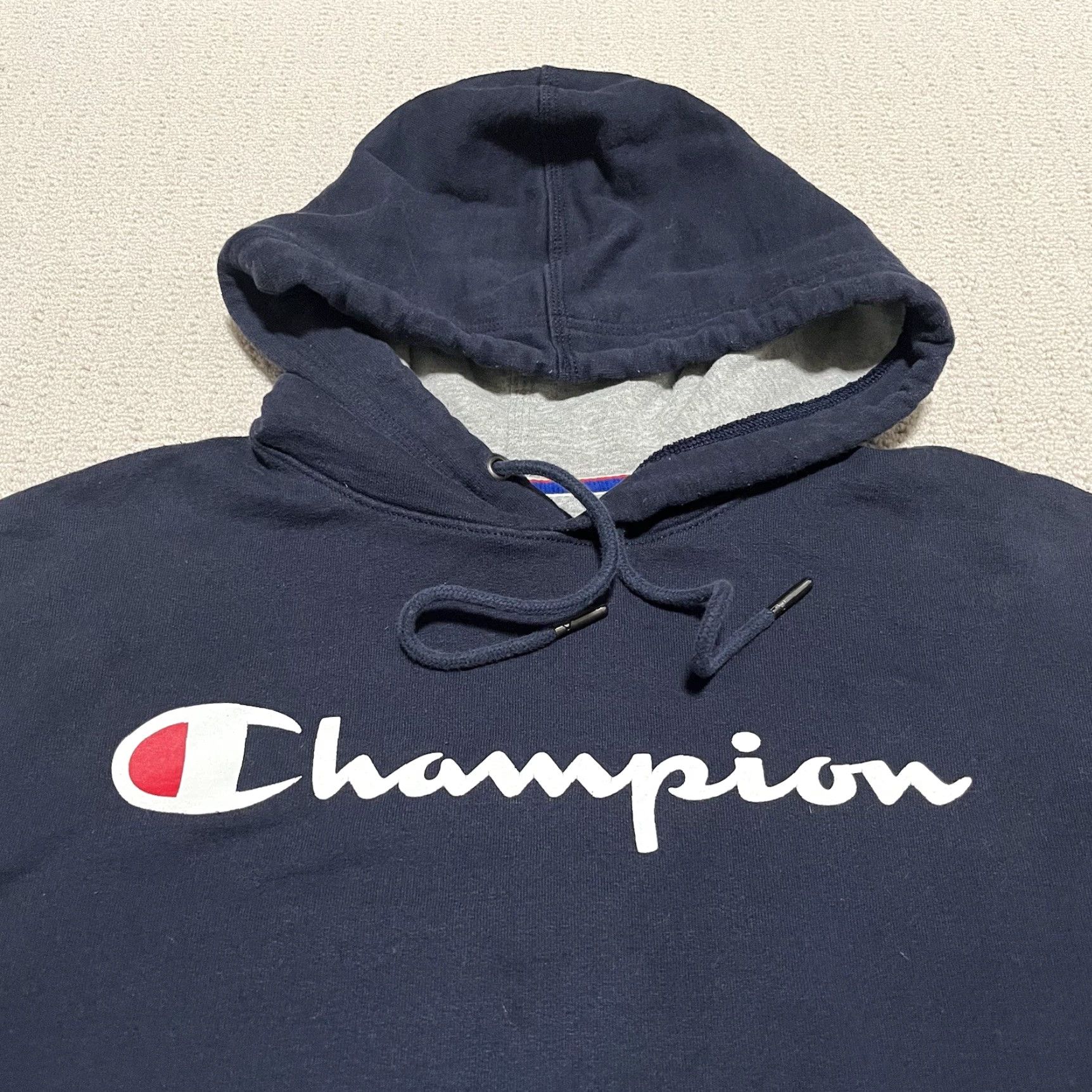 Champion Champion Hoodie Mens Small Navy Blue Logo Embroidered Pockets Heavyweight Pullover Cotton Polyester Knit Sweatshirt Classic Sports Vintage Size US S / EU 44-46 / 1 - 2 Thumbnail