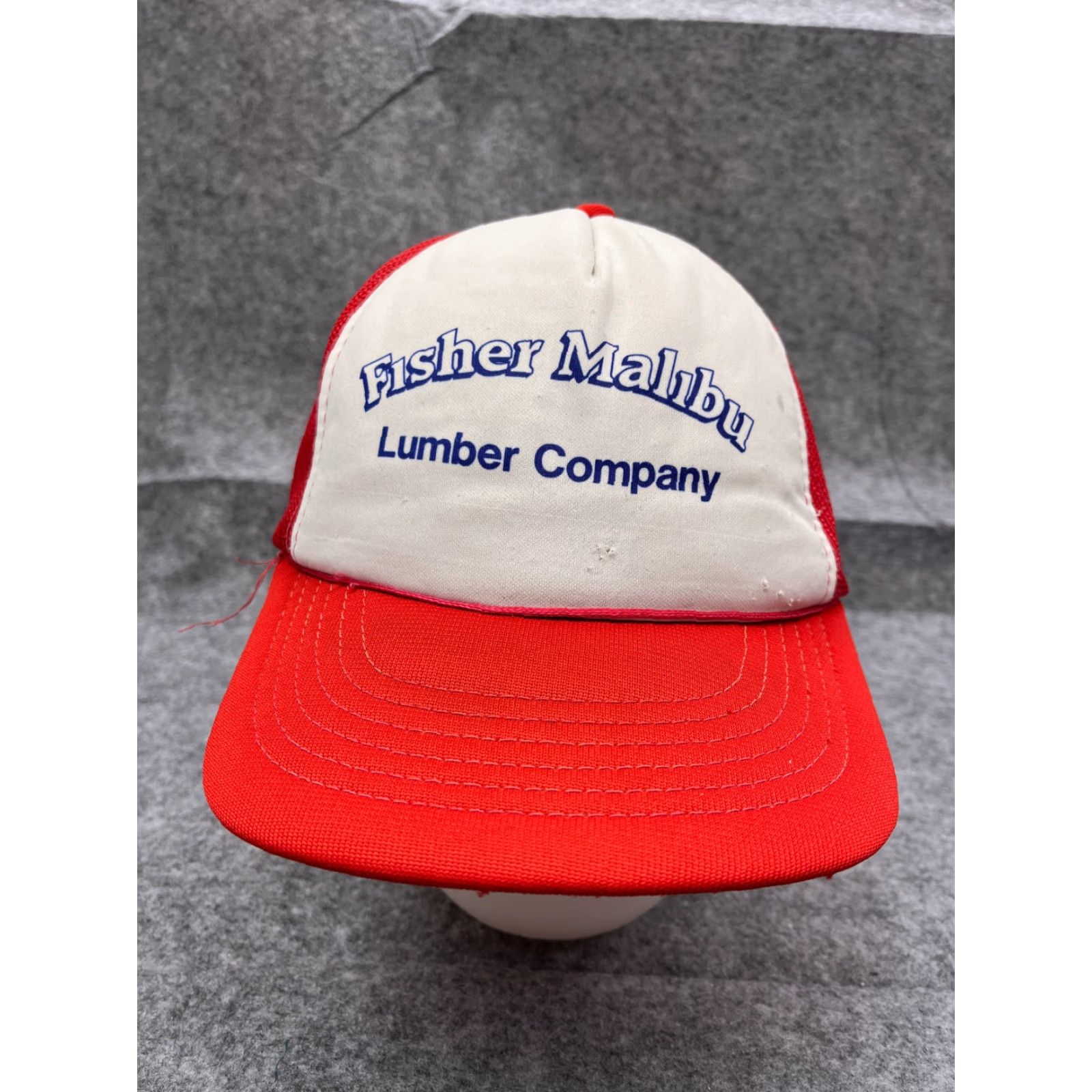 Vintage Fisher Malibu Lumber Company Hat Cap Snap Back Adult Red Trucker Poly Blend Hat/Cap Men Red Solid Casua l Size ONE SIZE - 2 Thumbnail