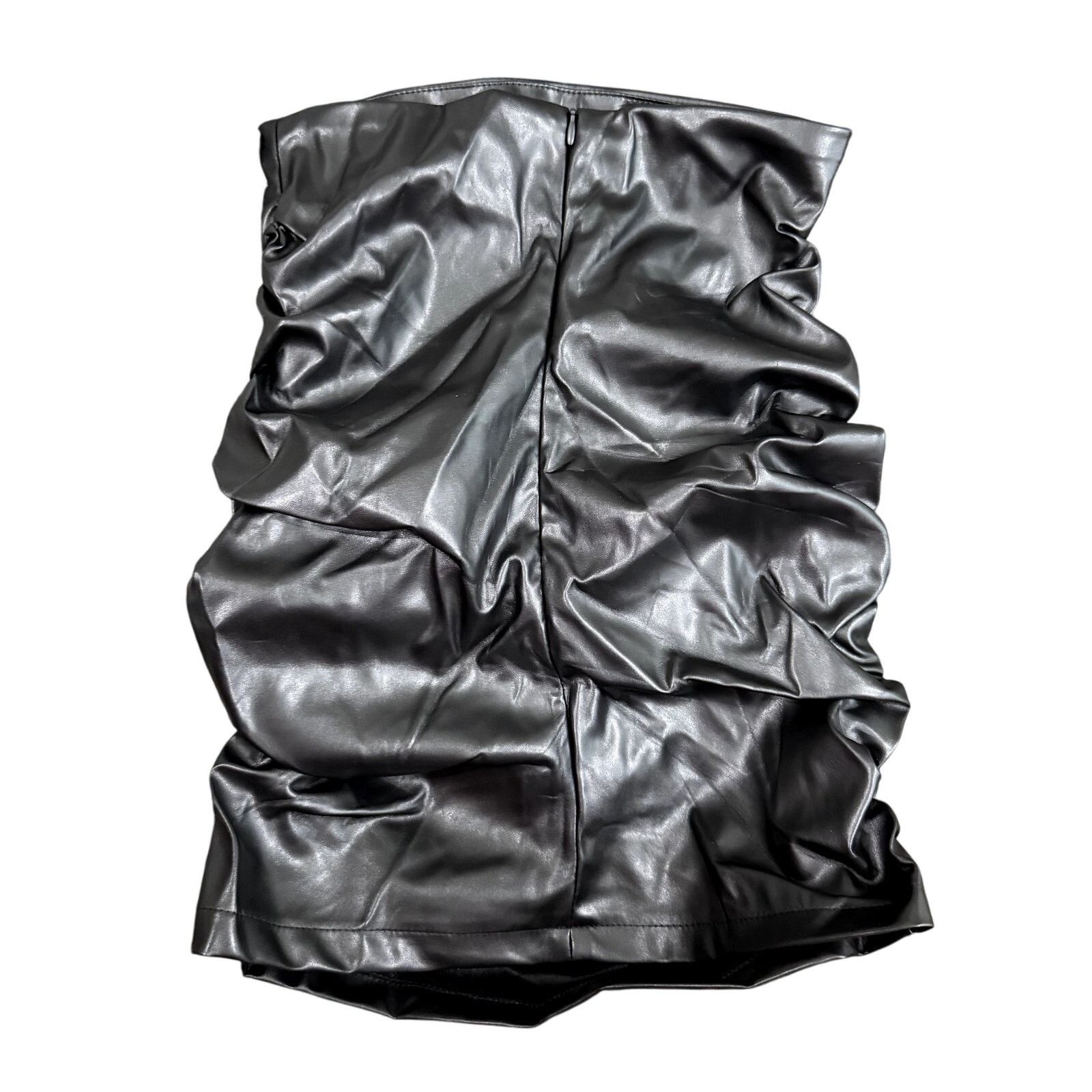 Shein Woman's Ruched Mini Faux Leather Skirt in Black, Size PXS Size 25" / US 0 / IT 36 - 2 Thumbnail