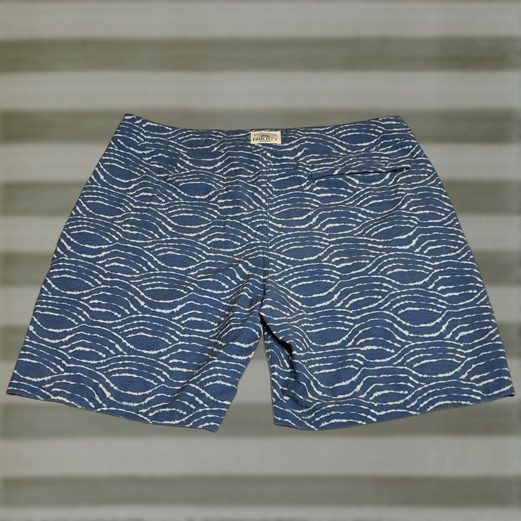 Faherty Faherty Board Swim Shorts Mens 33 Blue Wave Pattern Trunks Size US 33 - 1 Thumbnail
