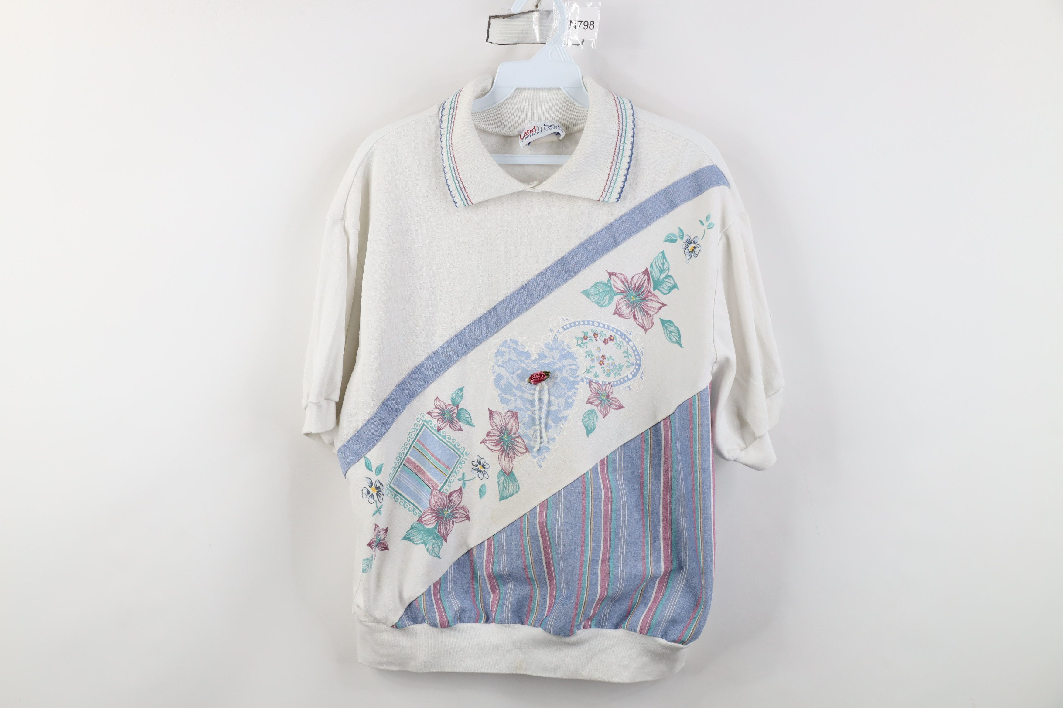 Vintage Vintage 90s Streetwear Fit Flower Beaded Pullover Polo Shirt Size XL / US 12-14 / IT 48-50 - 1 Thumbnail