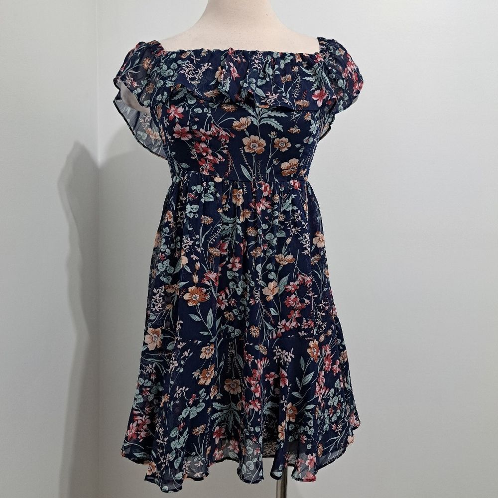 Other Lulu's Floral Print My Favorite Off The Shoulder Dress Navy Size S / US 4 / IT 40 - 11 Thumbnail