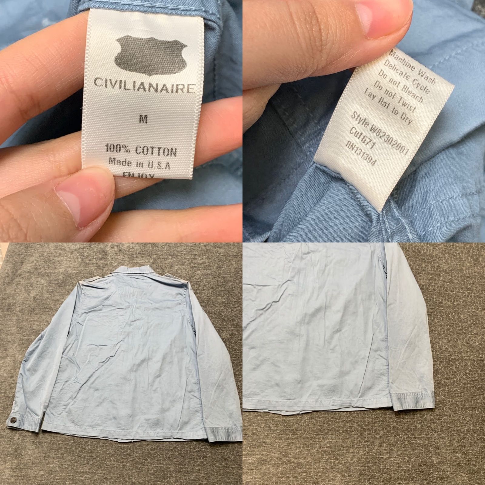Vintage Civilianaire Wash and Wear Herringbone Peace Jacket Men Medium Blue Button Front Jacket Size US M / EU 48-50 / 2 - 9 Thumbnail
