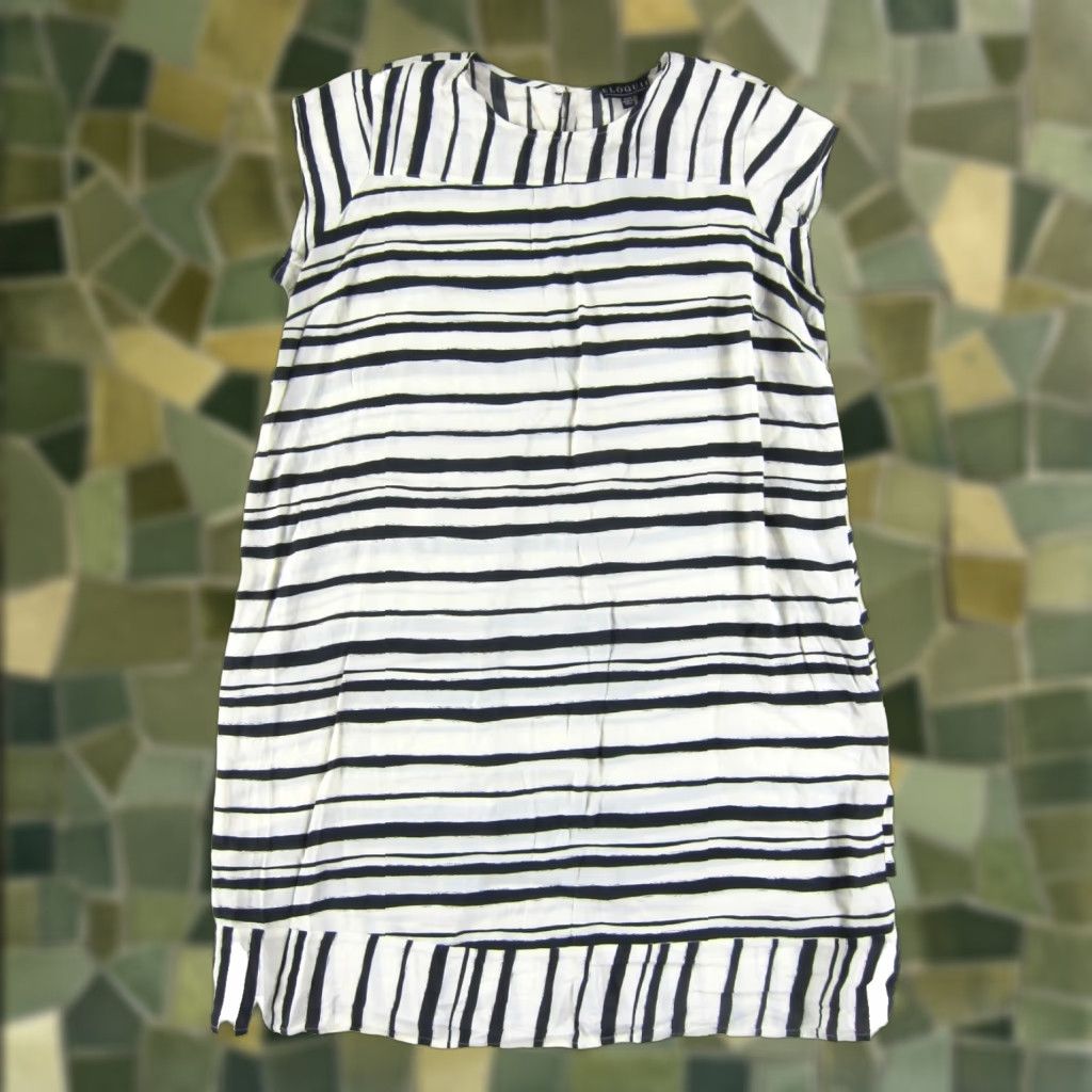Vintage NWT Eloquii Ivory Black Stripe Tunic Cap Sleeve Tunic Smock Dress Size 14/16 Size XL / US 12-14 / IT 48-50 - 1 Thumbnail