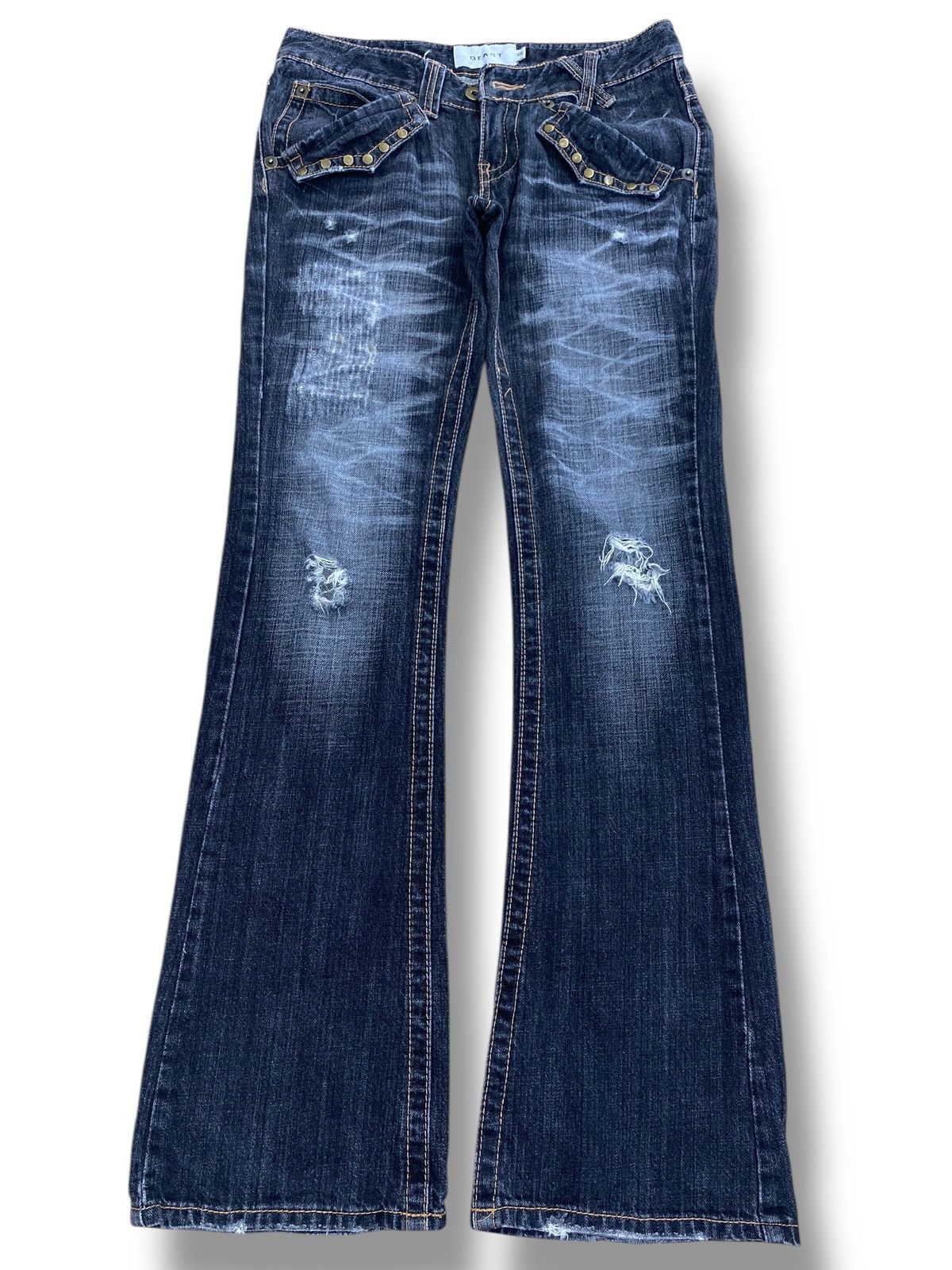 Japanese Brand Japanese Brand Beast Faded Wash Studded Ripped Flare Jeans Size US 30 / EU 46 - 1 Thumbnail