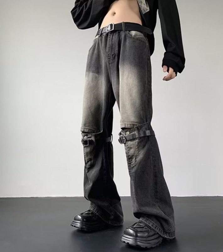 Japanese Brand Men's Zippered Workwear Straight Leg Lace-up Flared Jeans Size US 32 / EU 48 - 2 Thumbnail