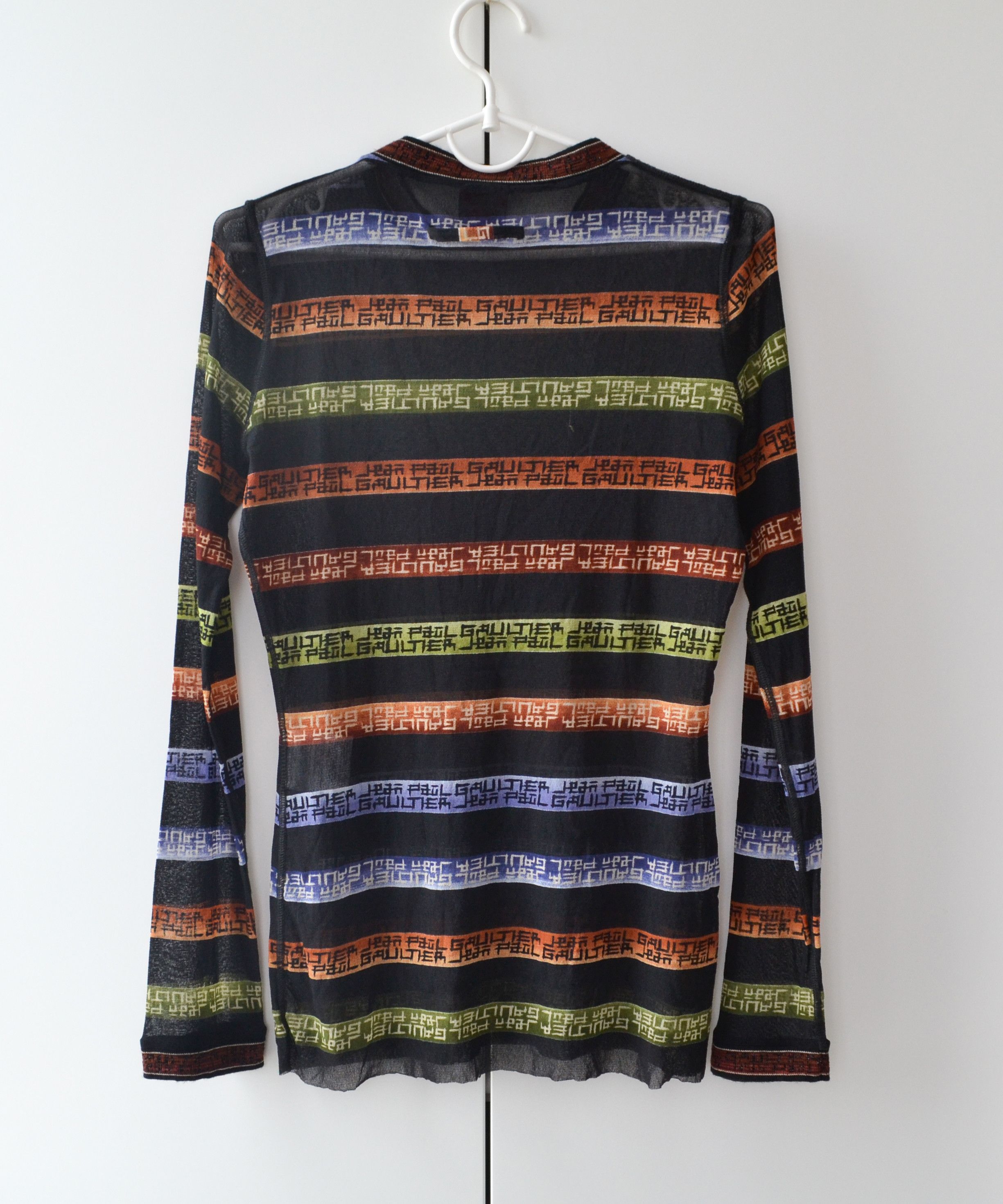 Jean Paul Gaultier × Vintage 🌱 Jean Paul Gaultier Long Sleeve Mesh Top Pixel Print 90s Size L / US 10 / IT 46 - 6 Thumbnail