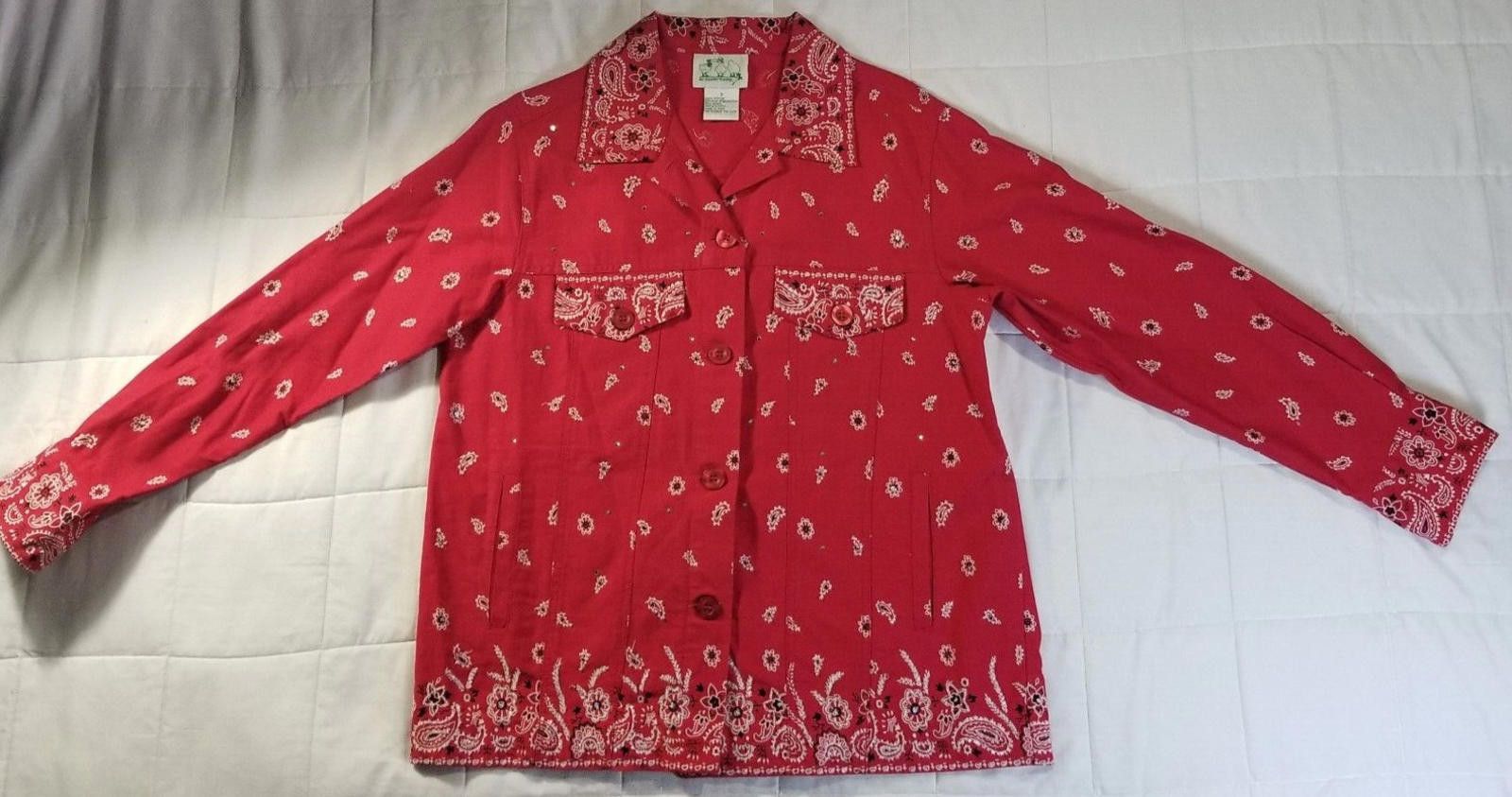 Other The Quacker Factory Red Shirt w/ Paisley/Rhinestones Size 8 Size M / US 6-8 / IT 42-44 - 1 Thumbnail