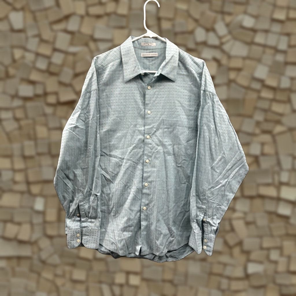 Geoffrey Beene Geoffrey Beene Shirt XL Mens Light Blue Long Sleeve Spread Collar Button-Up Regular Fit Plaid Navy Blue Accessories Logo Embroidered Size US XL / EU 56 / 4 - 1 Thumbnail