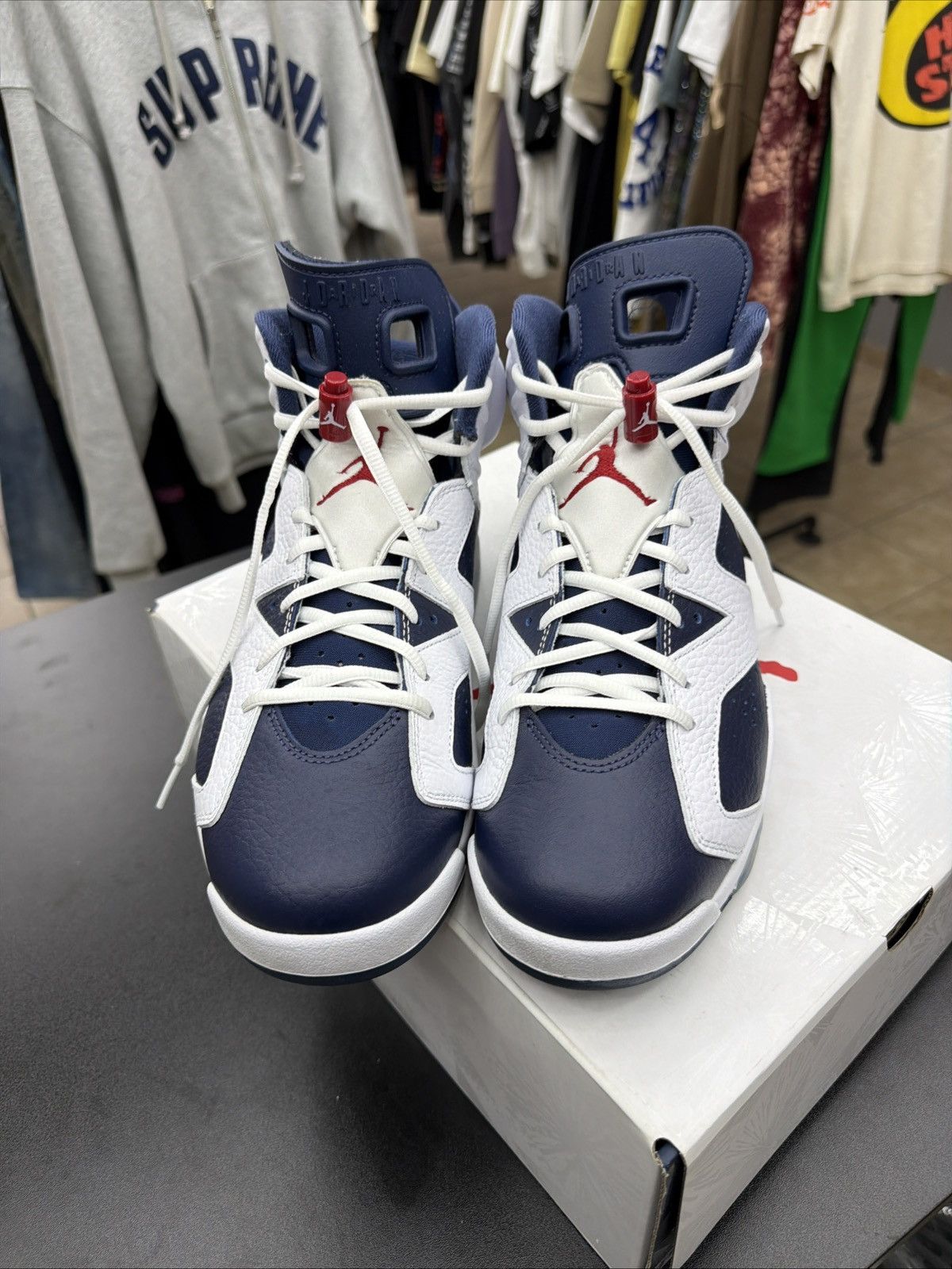 Jordan Brand Jordan Air Jordan 6 Retro Olympic 2024 White Navy High Top Size US 10.5 / EU 43-44 - 12 Thumbnail