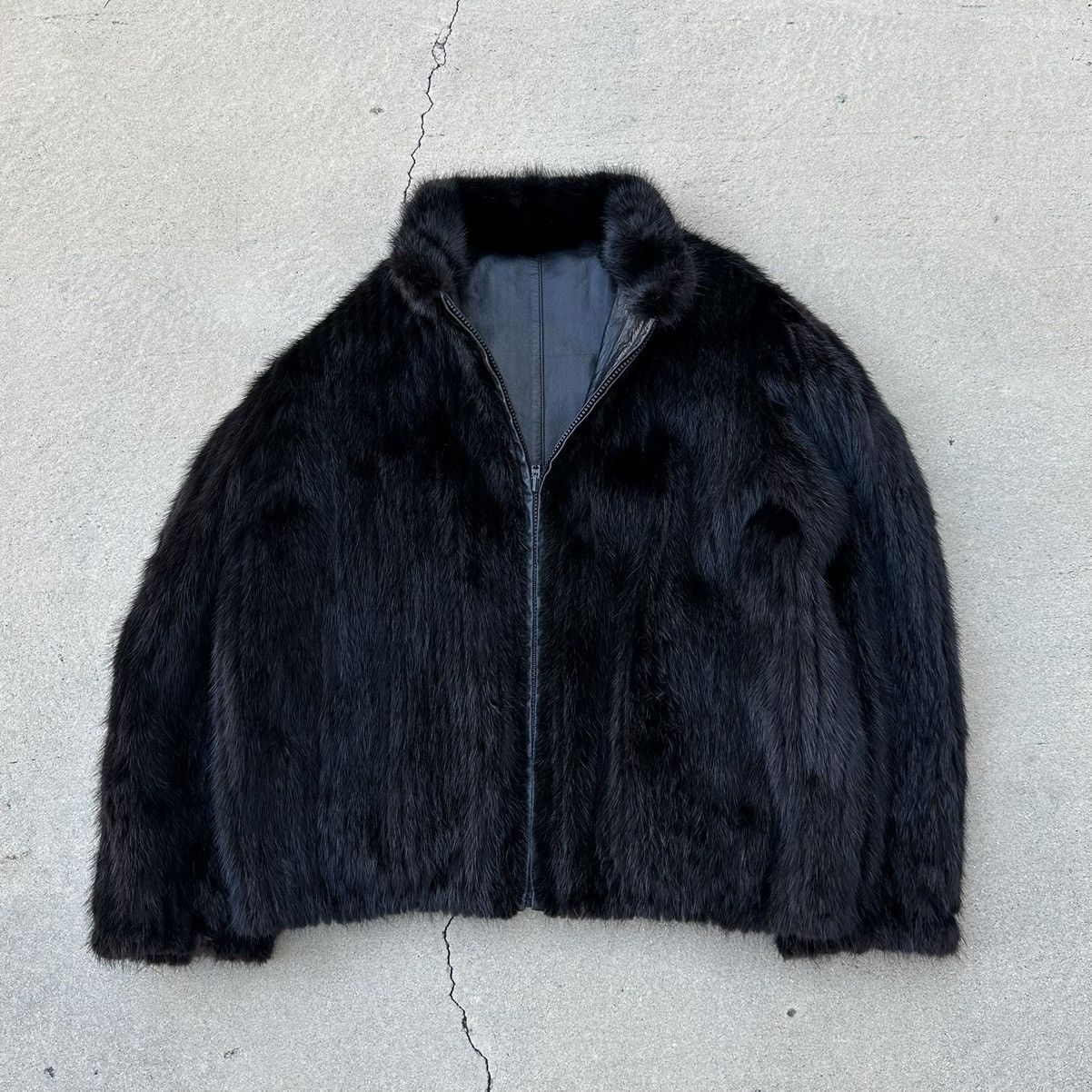 image of Leather Jacket x Mink Fur Coat Vintage 70S/80S Reversible Leather/mink Zip Jacket in Black (Size La