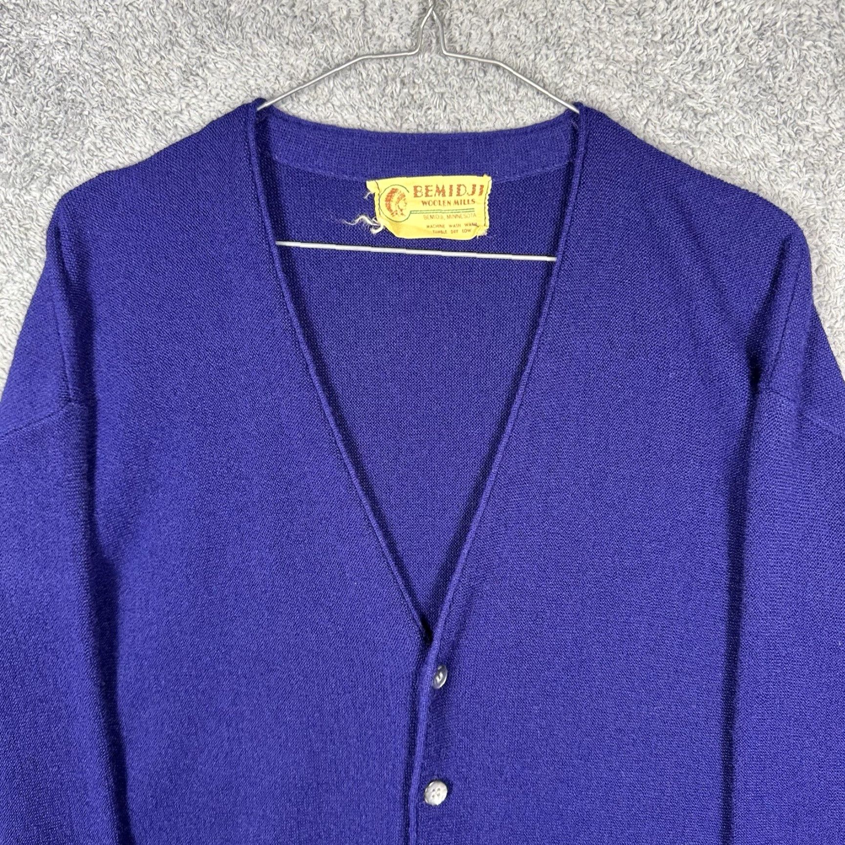 Vintage VINTAGE Bemidji Woolen Mills Men 44R (M) Pure Wool Cardigan Sweater Knit Grandpa Cardigan Wool Blue Mens 44R Winter Fall Spring 1960s USA Size US L / EU 52-54 / 3 - 4 Thumbnail