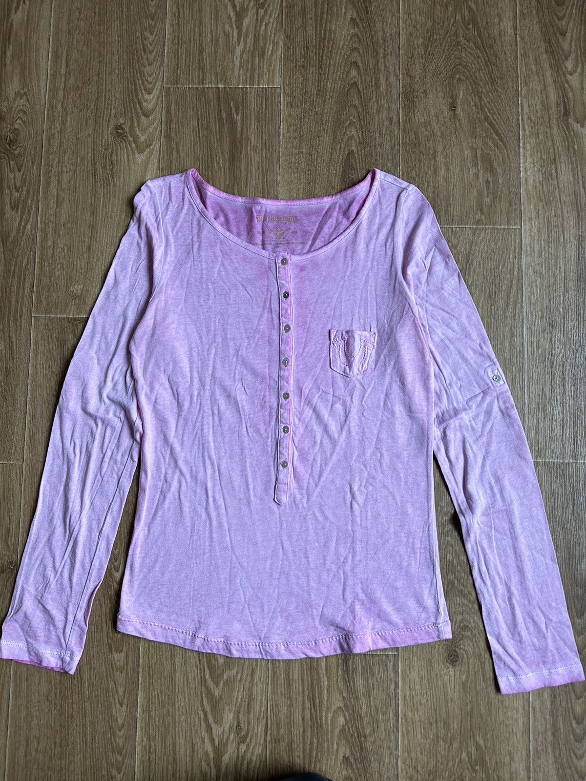 Japanese Brand × True Religion × Vintage Vintage True Religion Sleeve Pink Longsleeve T Shirt Size S / US 4 / IT 40 - 1 Thumbnail