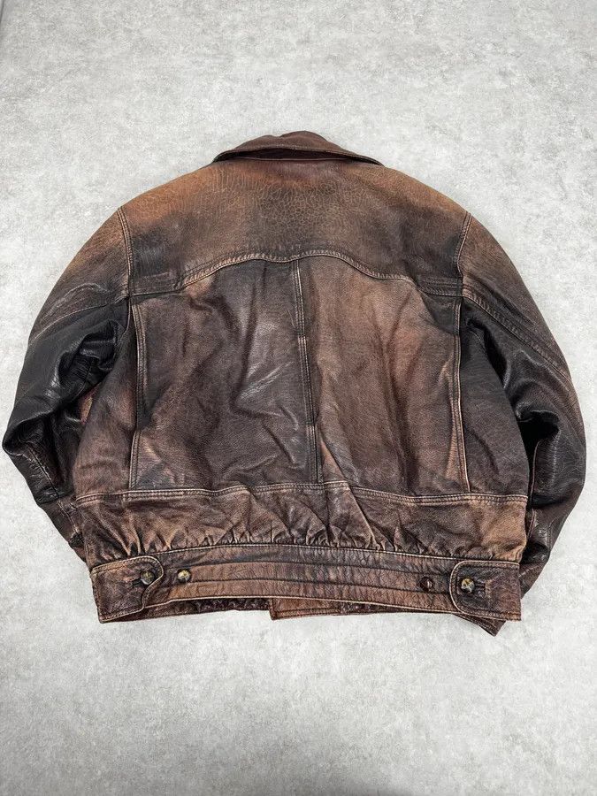 Vintage 2000s Archive Brown Naval Eroded Leather Jacket Size US L / EU 52-54 / 3 - 4 Thumbnail
