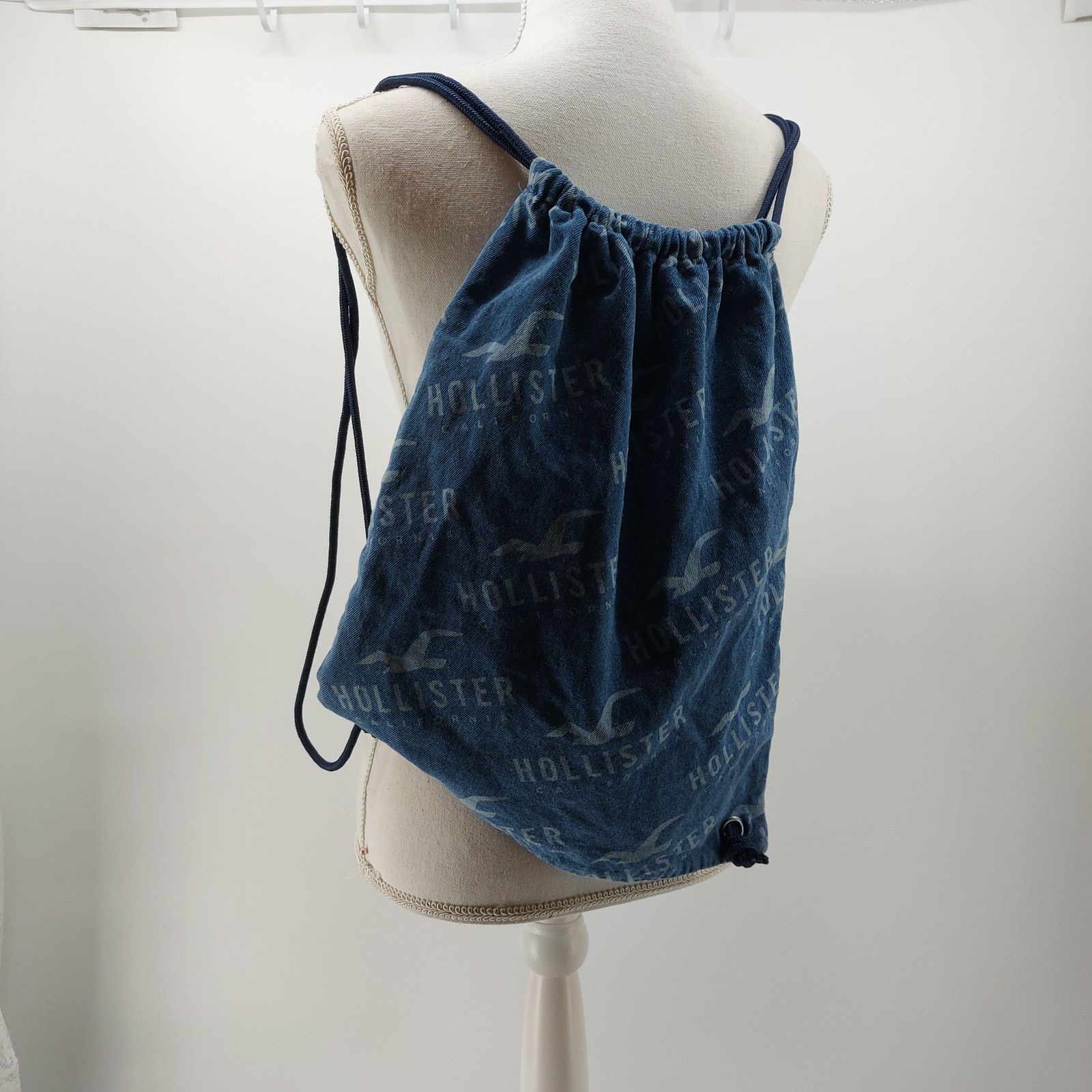 Hollister Hollister Logo Denim Back pack Y2k Style Drawstring Jean Bag Size ONE SIZE - 1 Thumbnail