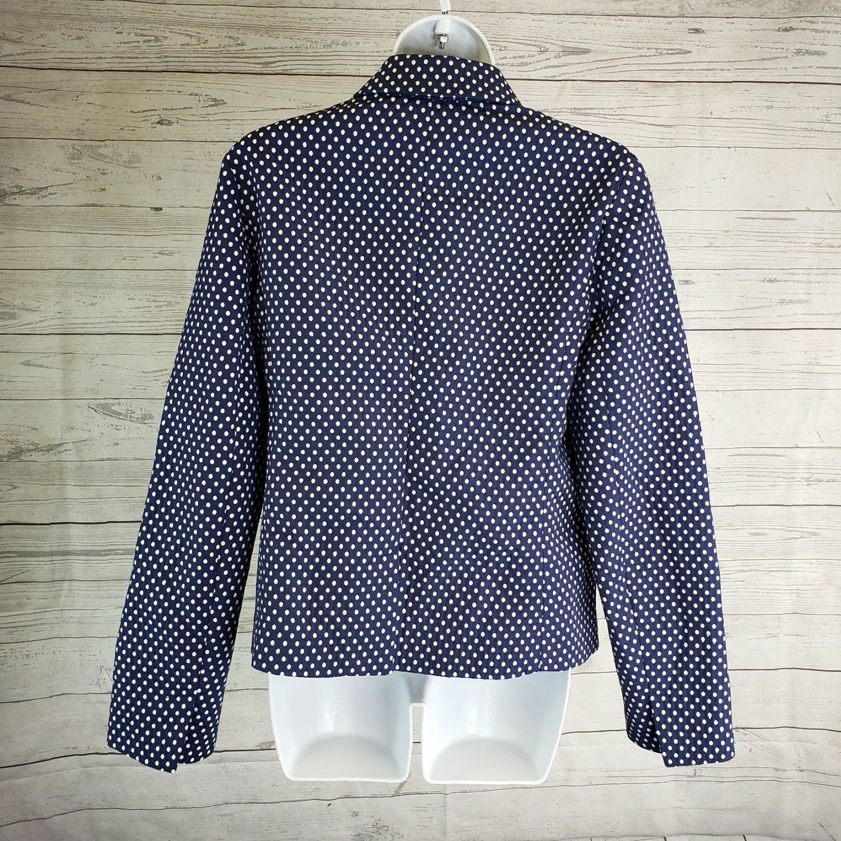 Gap GAP Womens Blazer Sz 10 Polka Dot 2 Button Cotton Blend Navy Blue White Jacket Suit Ladies Size L / US 10 / IT 46 - 4 Thumbnail