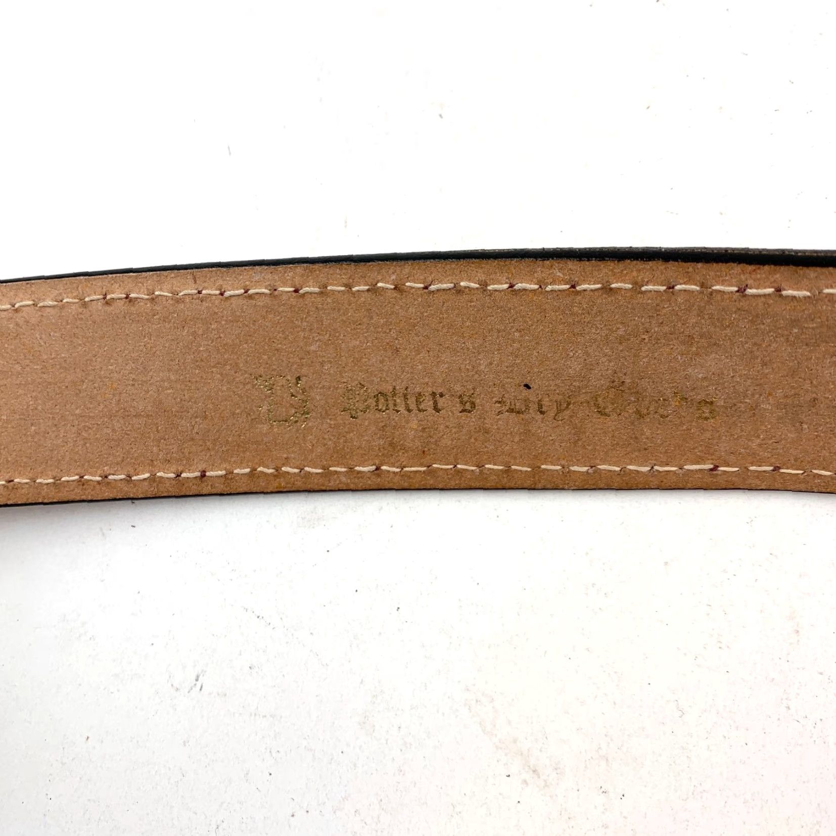 Vintage VINTAGE Potter's Dry Goods Men's Tan Leather Belt 1.5" Buckle Size 36 Cowhide Leather Belt Gold Buckle Mens Size 36 - 5 Thumbnail