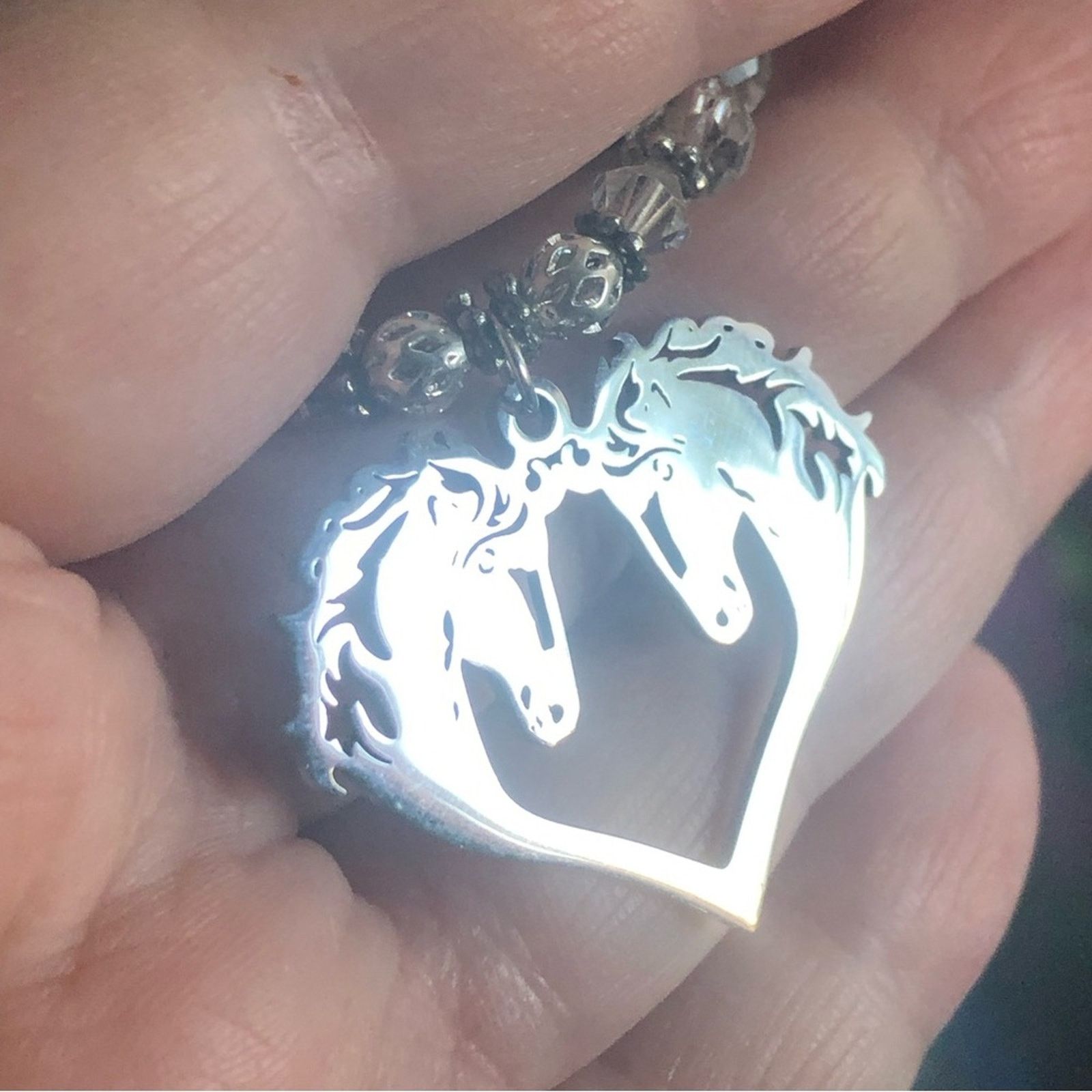 Handmade Handcrafted repurpose shiny silver horse love Pearl necklac Size ONE SIZE - 8 Thumbnail
