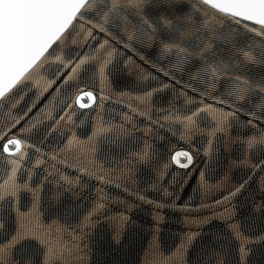 Jean Men's Retro Washed Loose Leopard Print Camouflage Jeans Size US 32 / EU 48 - 4 Thumbnail